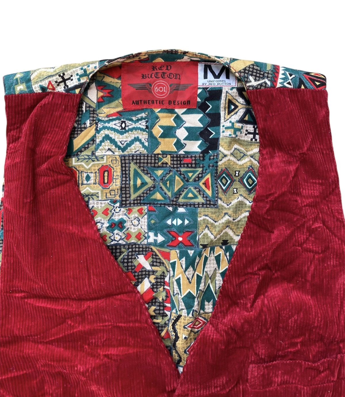 Handmade × Vintage Rare! 90s Native Knit Art Boho Vest Corduroy Size US M / EU 48-50 / 2 - 3 Thumbnail