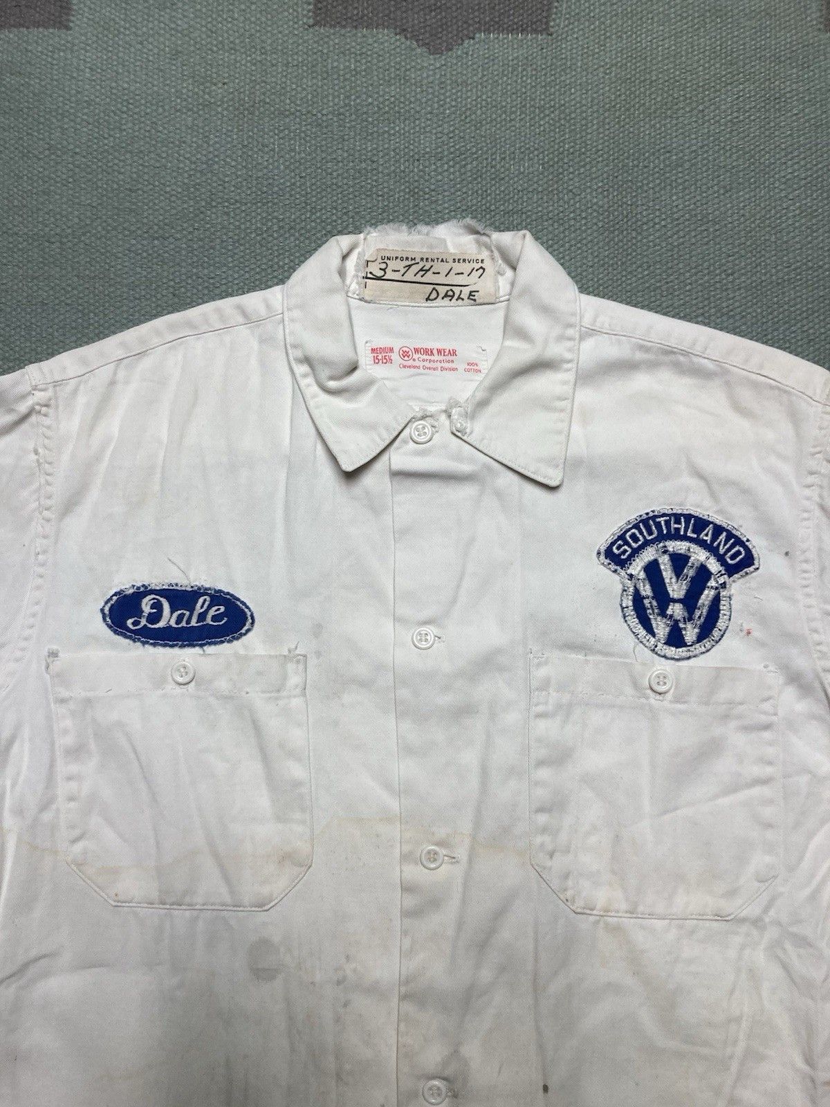 Vintage 1950s 60s work shirt Volkswagen patch white twill medium Size US M / EU 48-50 / 2 - 4 Thumbnail