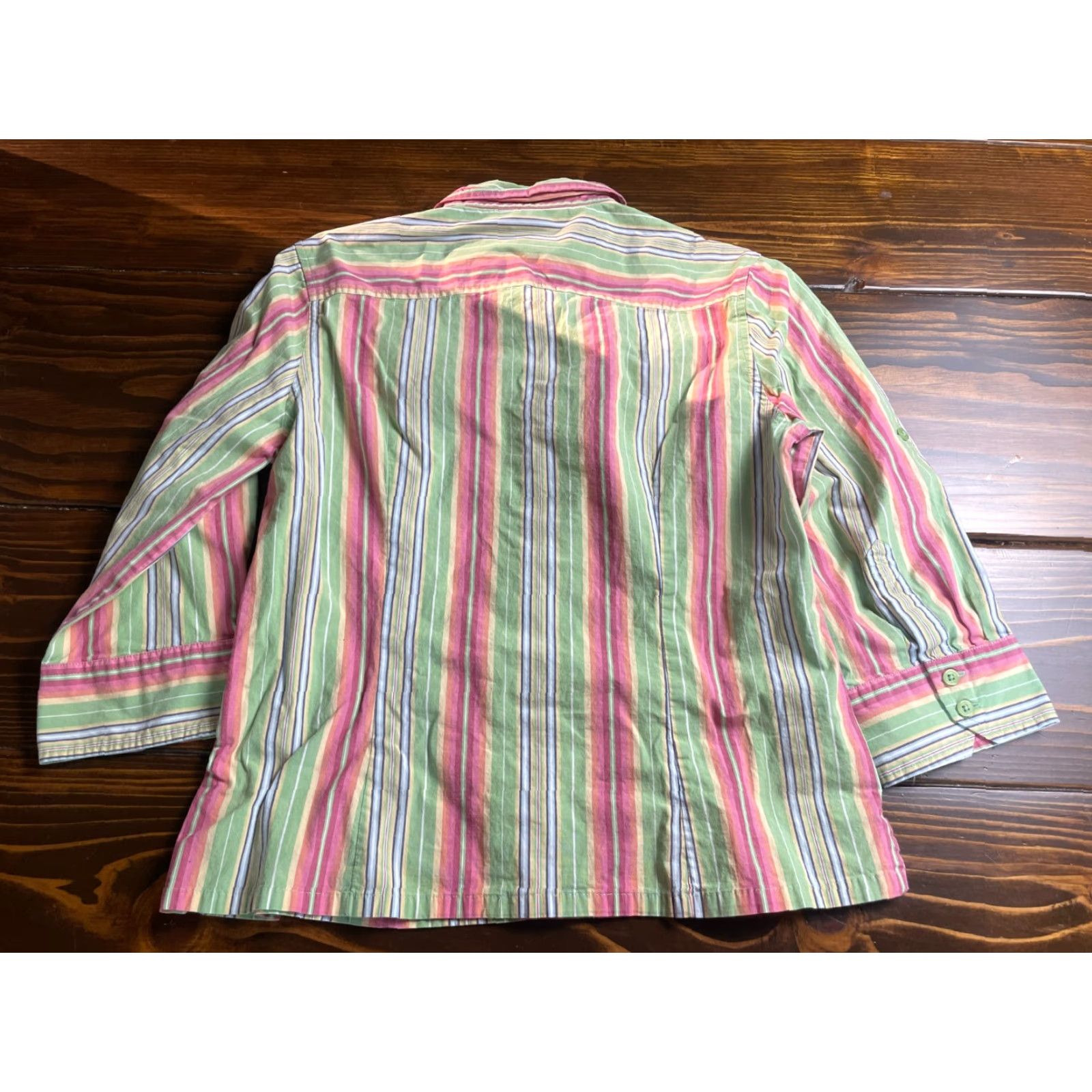 Van Heusen VINTAGE? (No) Van Heusen Shirt Women’s L Pink Green Striped Button-Up Long Sleeve Collared Casual Cotton Blend Regular Fit Womens Size L / US 10 / IT 46 - 2 Thumbnail