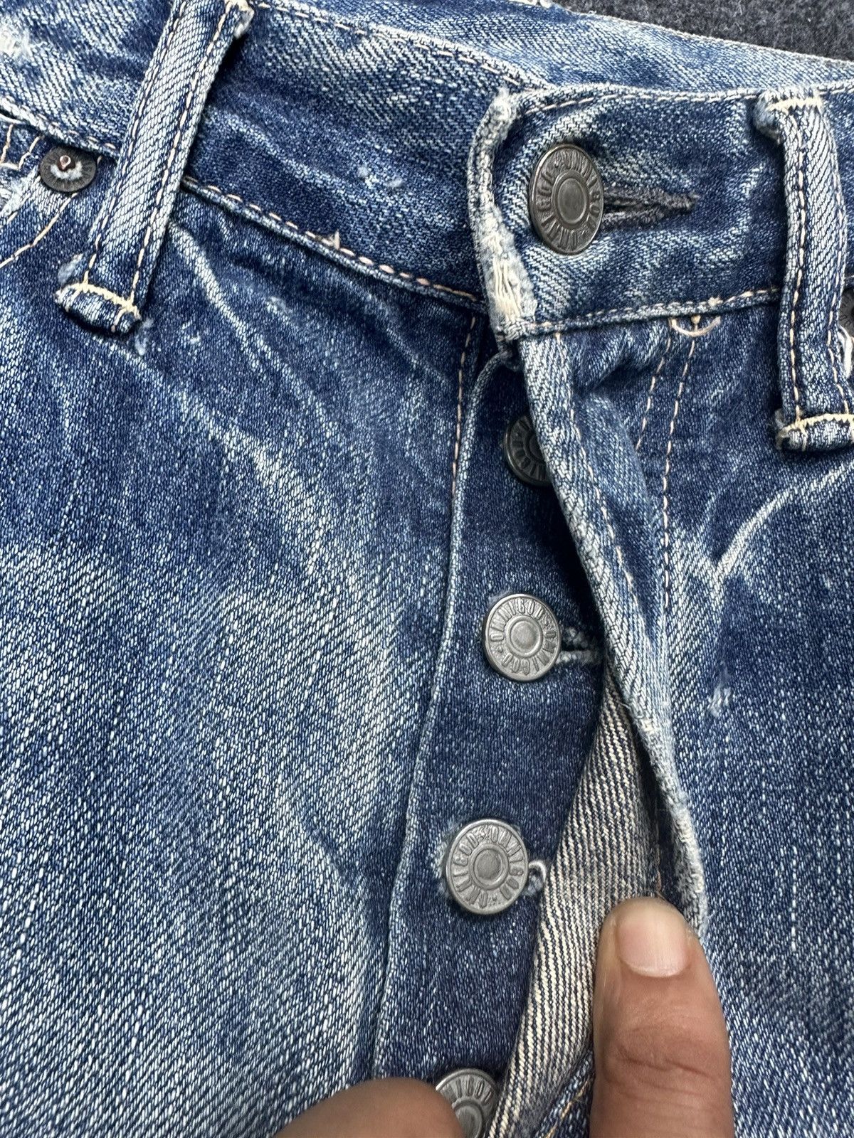 KOJIMA GENES × OMNIGOD × Vintage Omnigod Vintage Fly Button Selvedge Distressed Denim D7 Size US 28 / EU 44 - 11 Thumbnail