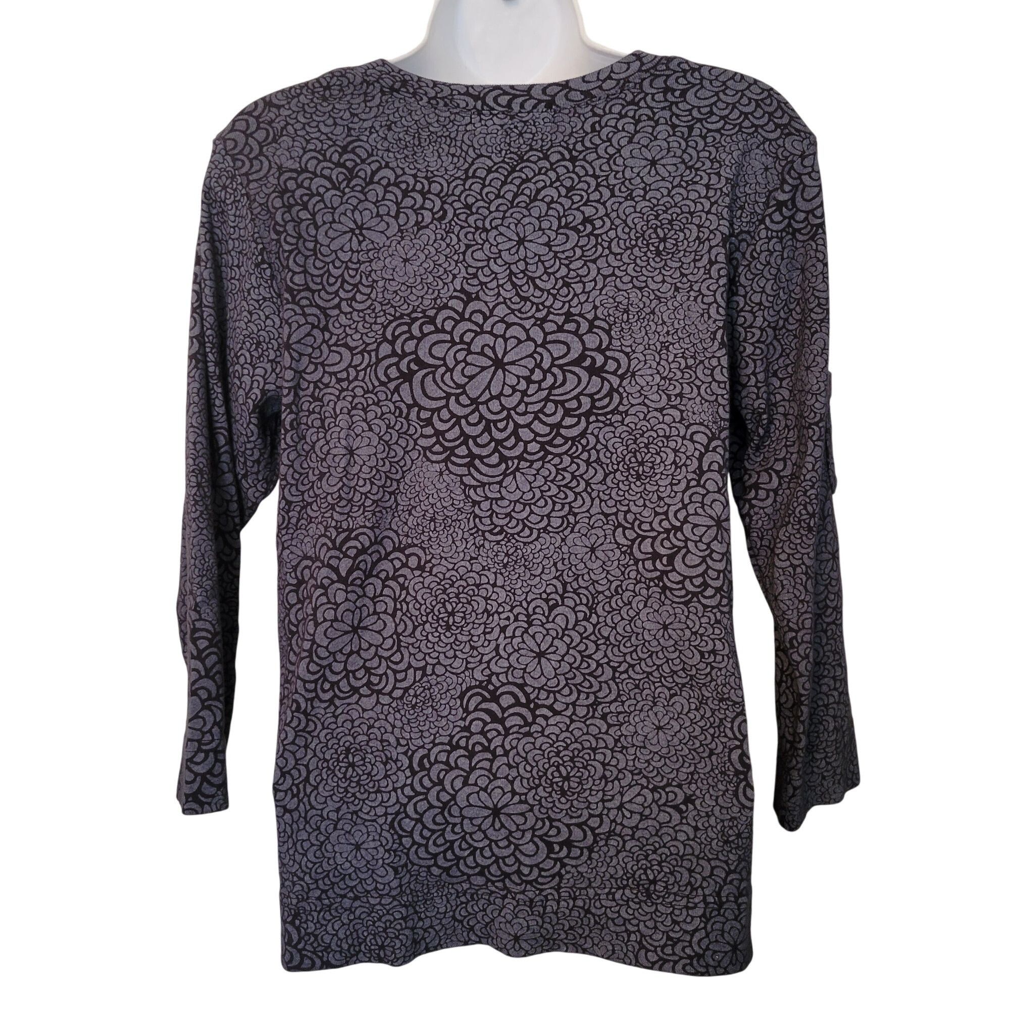 Vintage Fresh Produce S Floral Gray Black Stretch Knit V Neck Top Co Size S / US 4 / IT 40 - 3 Thumbnail