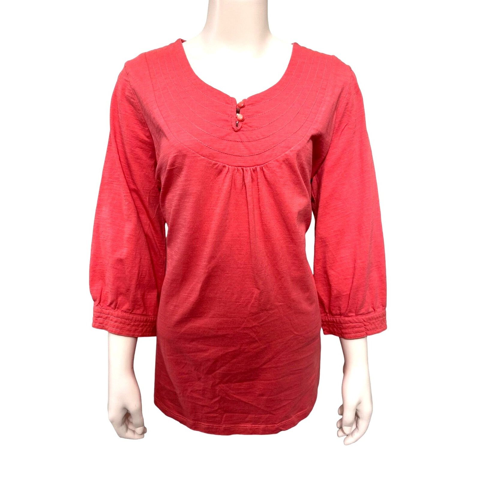Haband Adrian Delafield Salmon Pink Cotton Tunic Top With Button Fr Size L / US 10 / IT 46 - 2 Thumbnail