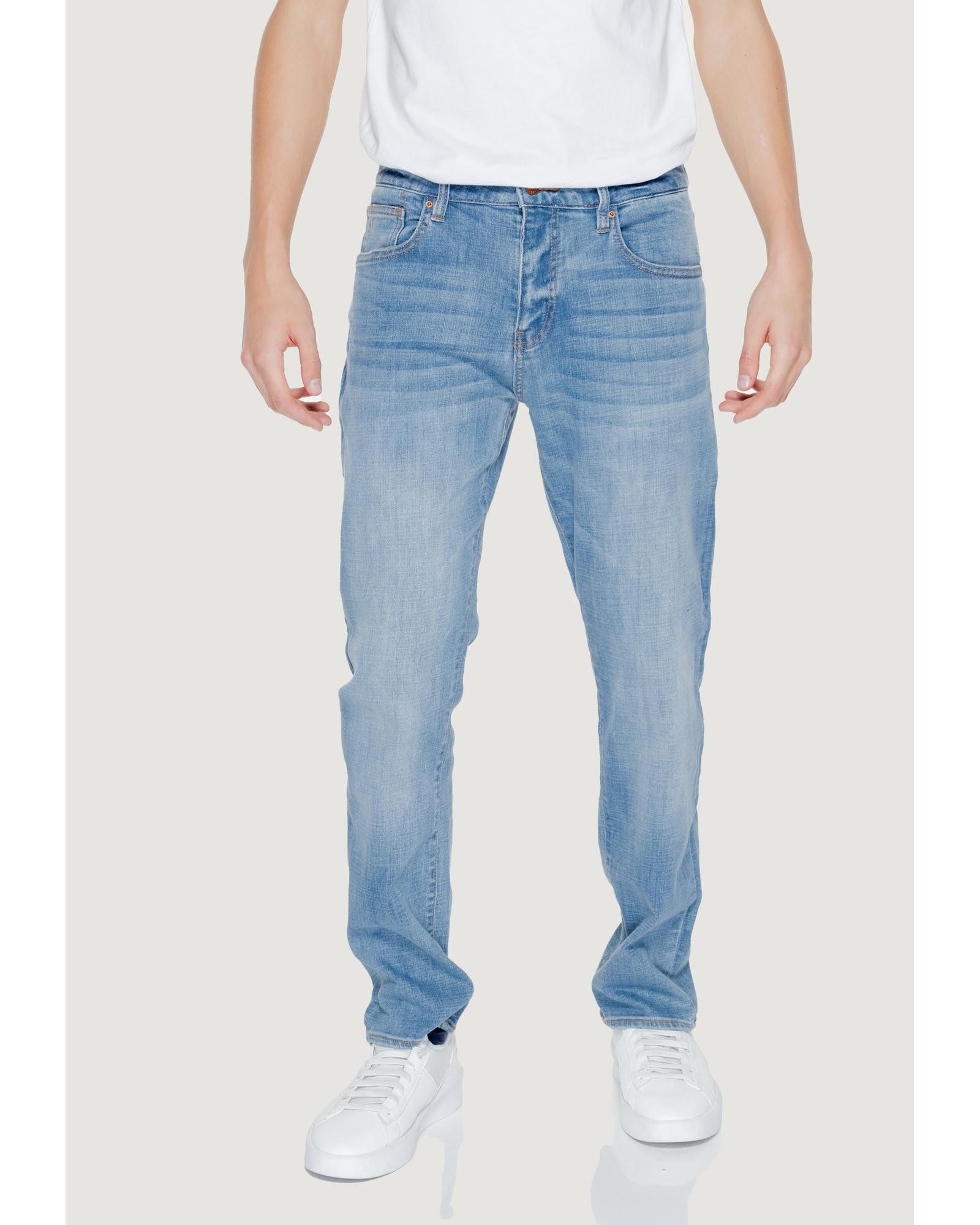 image of Armani Exchange Plain Jeans With Zip And Button Fastening And Pockets in Blue, Men's (Size 30)