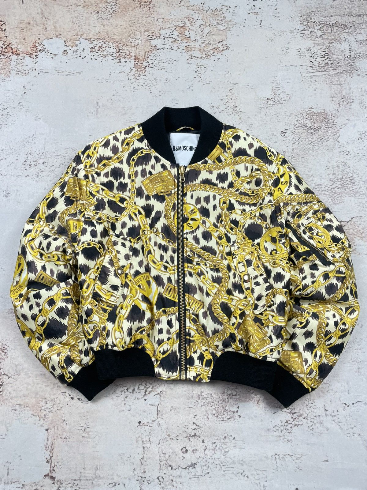 H&M × Moschino H&M x Moschino S Women’s Gold Pantera Bomber Jacket eg Size S / US 4 / IT 40 - 1 Thumbnail