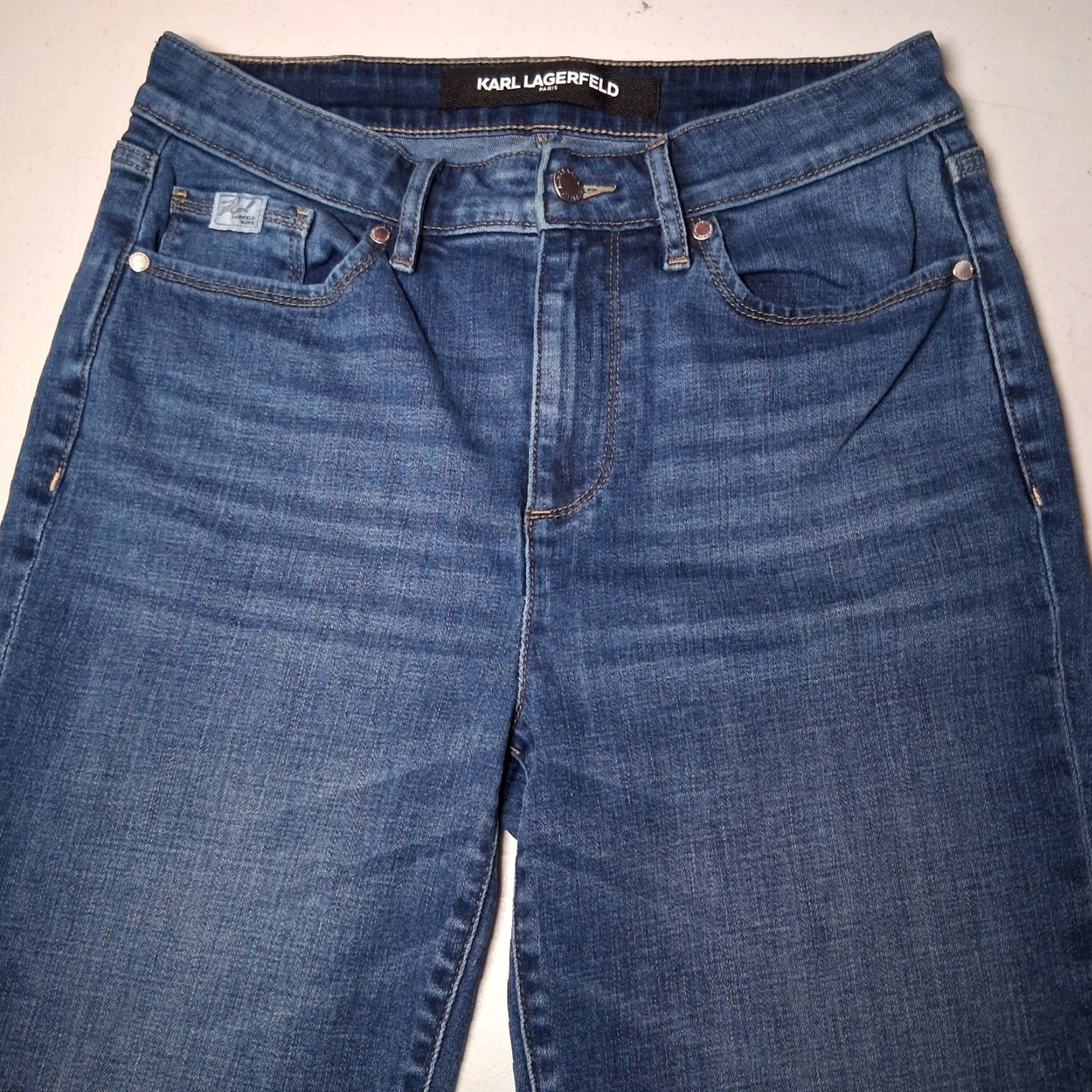Karl Lagerfeld Karl Lagerfeld Jeans Women 29x27 Straight Leg Rhinestone Studded Stars Whiskered Denim Blue Size 29" - 3 Thumbnail