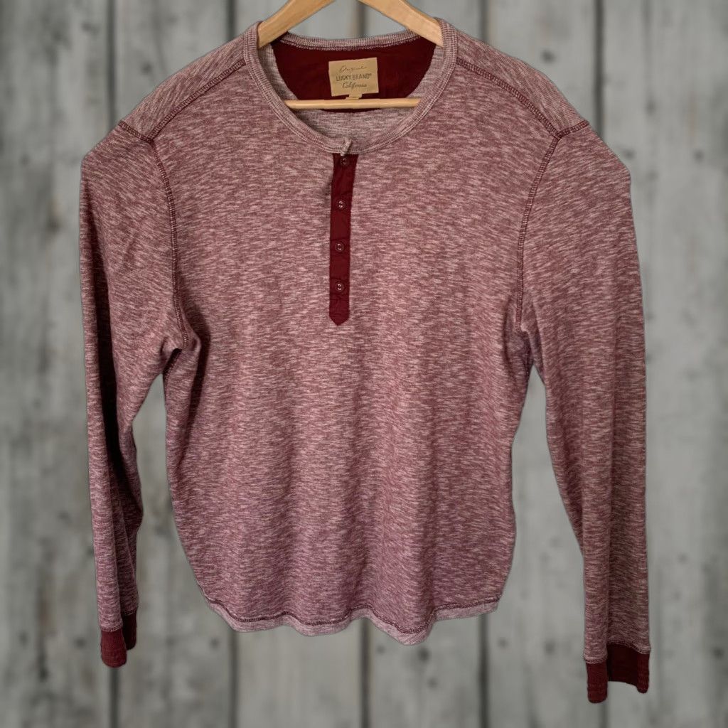 Lucky Brand Lucky Brand Henley Knit T-Shirt Long Sleeve Mens XL Heather Red Wine Size US XL / EU 56 / 4 - 1 Thumbnail