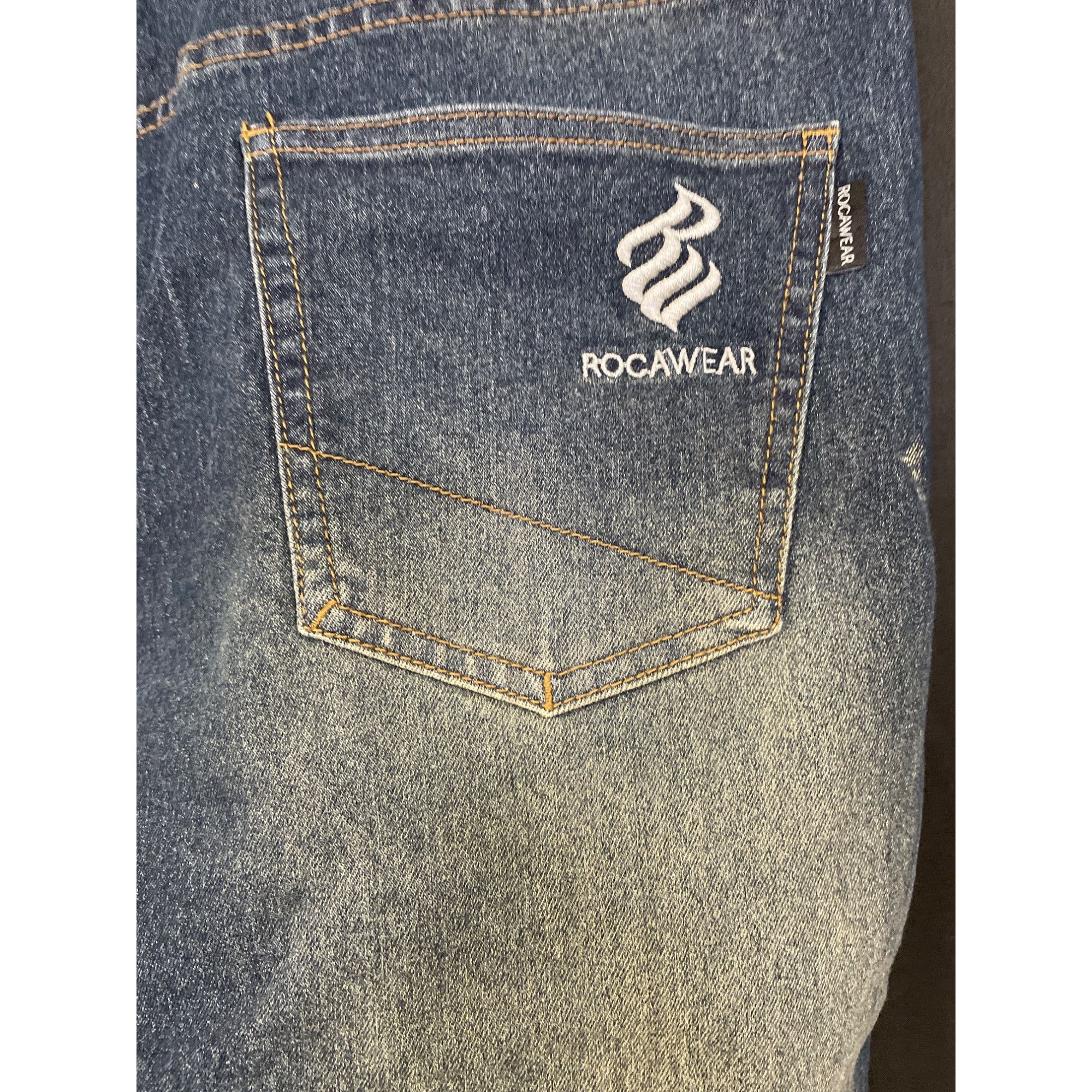 Rocawear Rocawear SKU 496 Mens Blue Distressed Moto Jeans Size 40X30L Size US 37 - 3 Thumbnail