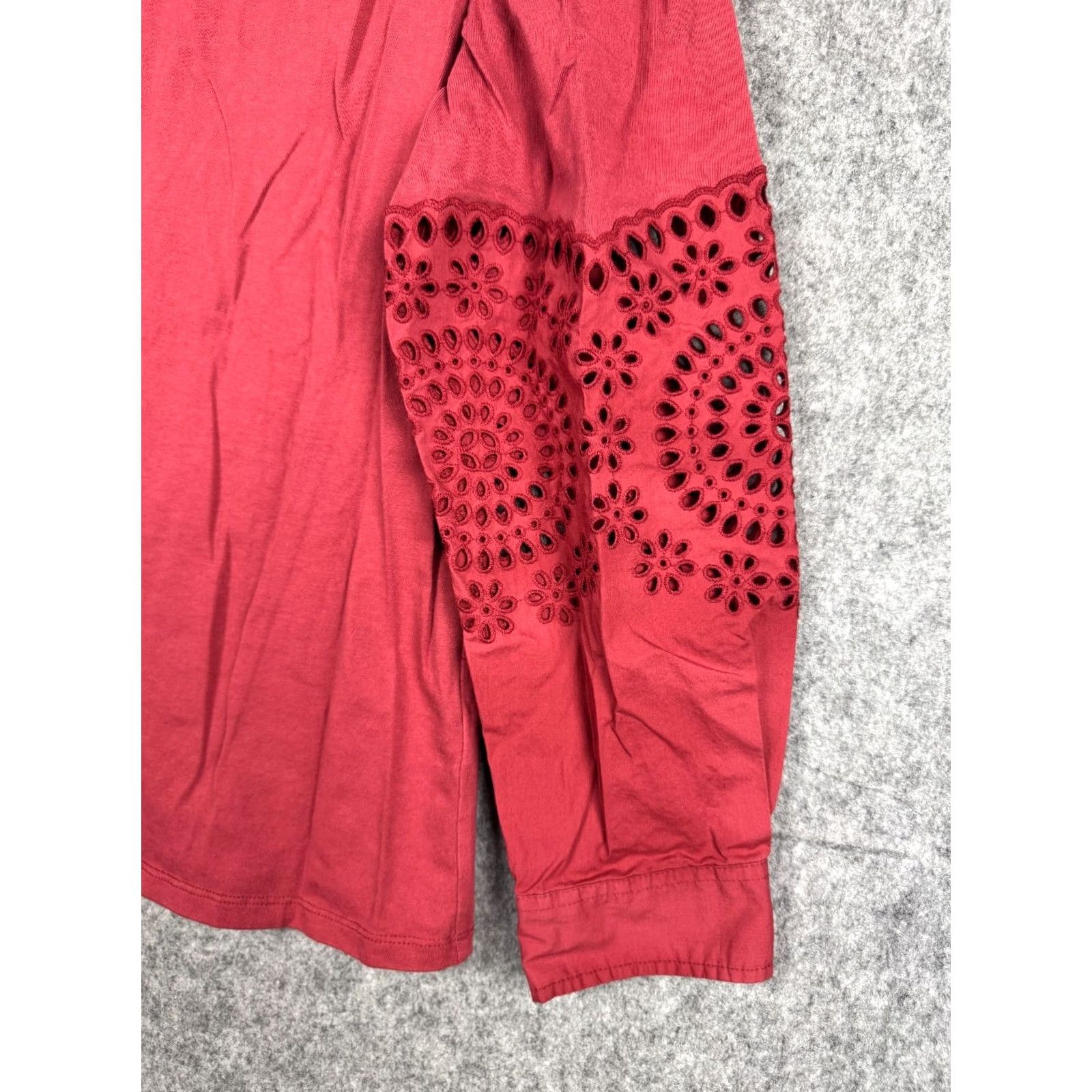Rebecca Taylor Rebecca Taylor LA VIE Top Blouse Women's Medium Red Long Sleeve Lace Peasant Cotton Size M / US 6-8 / IT 42-44 - 3 Thumbnail