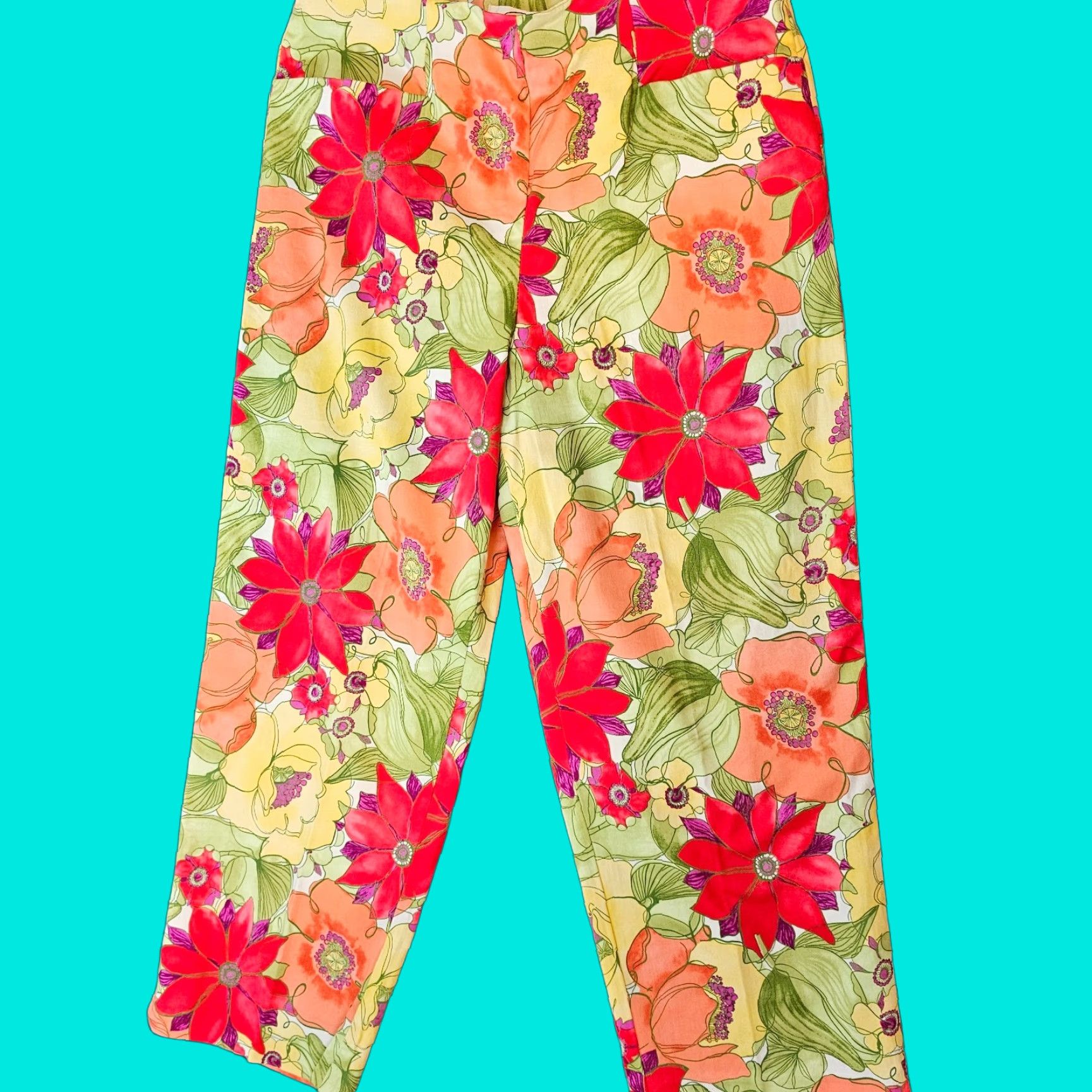 Talbots Talbot Talbots Petite Women Pants Green Floral Pattern Crop Side Zipper Pull On Size 4 Size 27" / US 4 / IT 40 - 1 Thumbnail