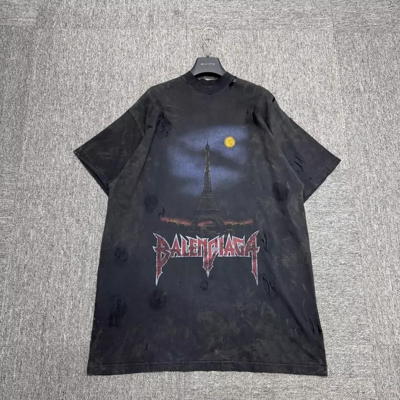 Balenciaga Balenciaga Iron Tower Tie-Dye Distressed Short Sleeve Size US S / EU 44-46 / 1 - 1 Thumbnail
