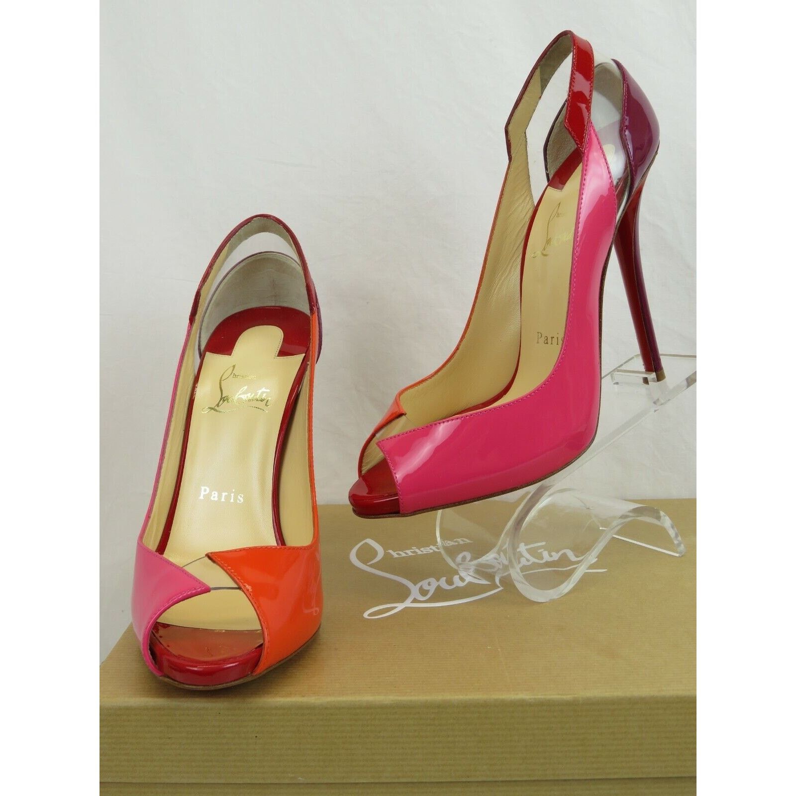 Christian Louboutin TECHNICATINA 120 MULTICOLOR PATENT LEATHER PVC PEEP PUMPS 38 Size US 8 / IT 38 - 5 Thumbnail