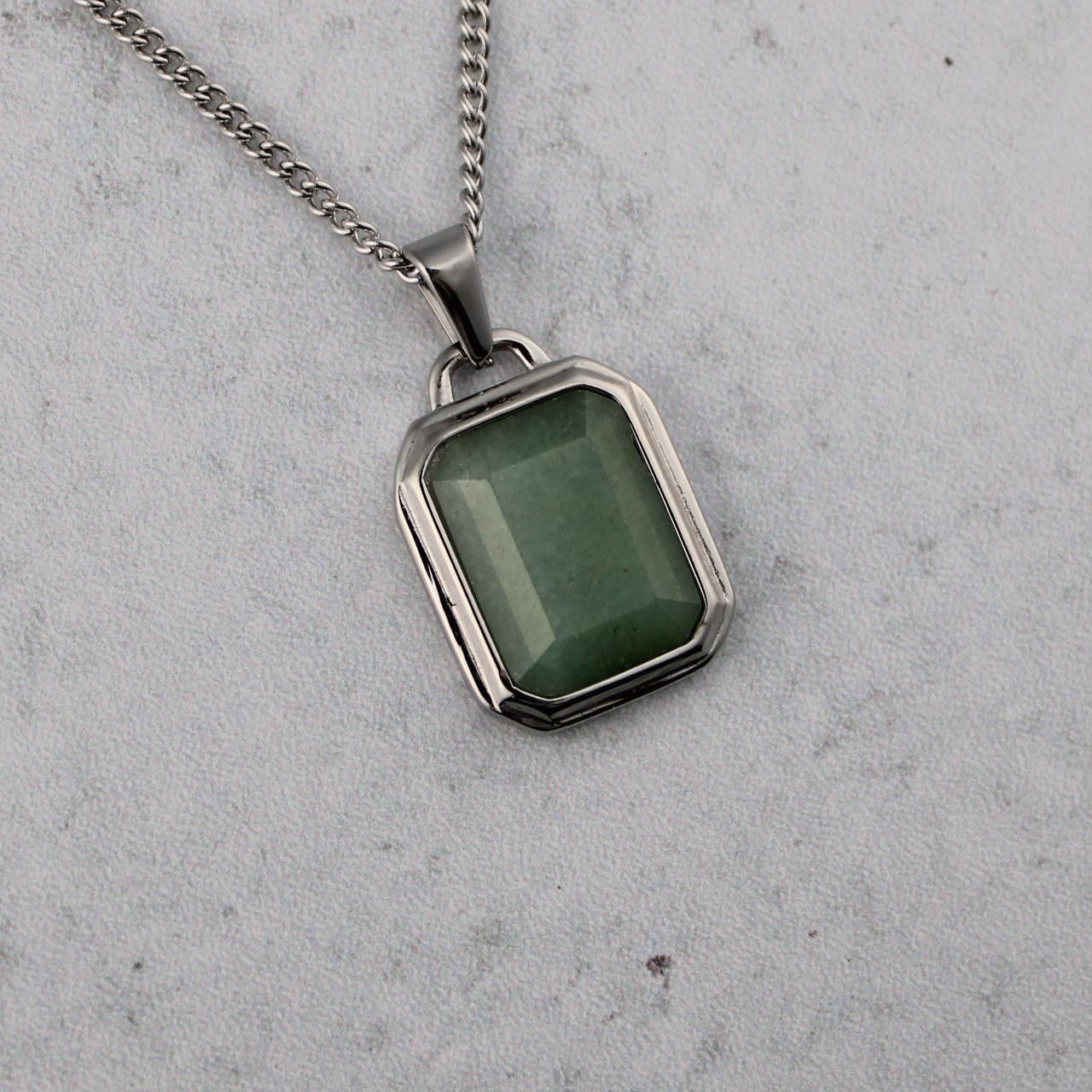 Jewelry Silver Aventurine Pendant Necklace Size ONE SIZE - 5 Thumbnail