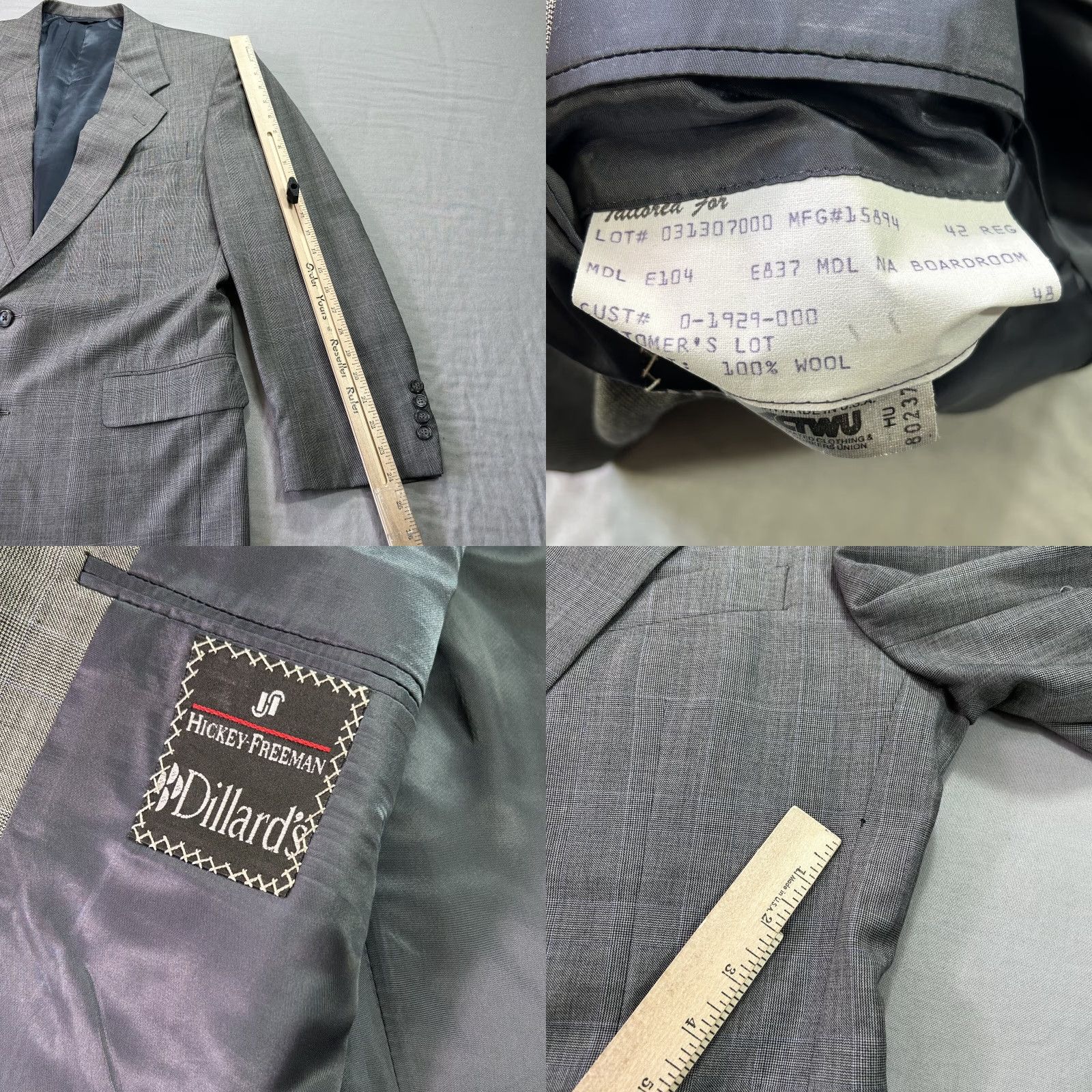 Vintage Hickey Freeman Blazer Mens 42R Gray Herringbone Wool Sport Coat Jacket Size 42R - 8 Thumbnail