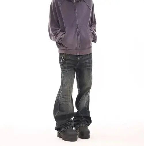 VIBE Vintage deconstructed corrugated micro-flared denim trousers Size US 32 / EU 48 - 1 Thumbnail