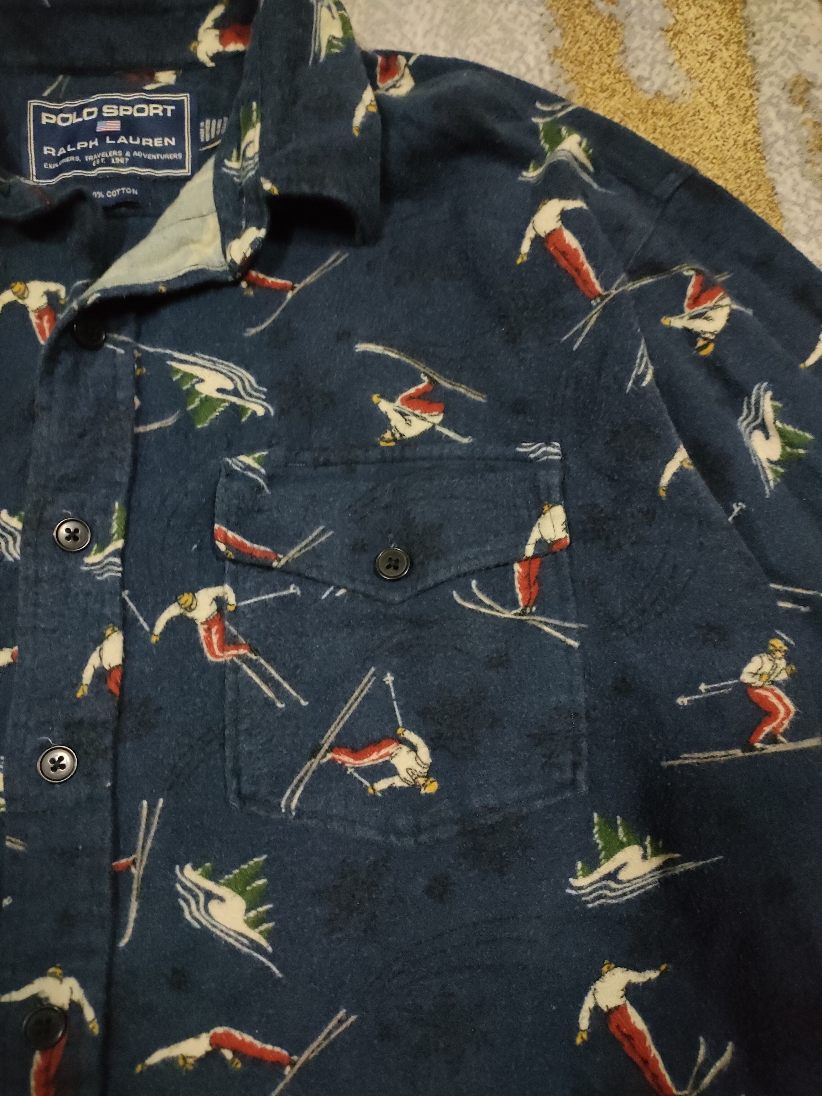 Polo Ralph Lauren × Vintage Vintage Polo Sport Full Print Ski Button UPs Size US L / EU 52-54 / 3 - 6 Thumbnail