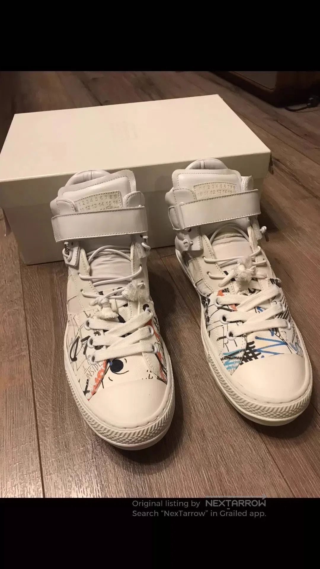 MM6 White High-Top Sneakers with Abstract Art Design Size 9. Size US 9 / EU 42 - 1 Thumbnail