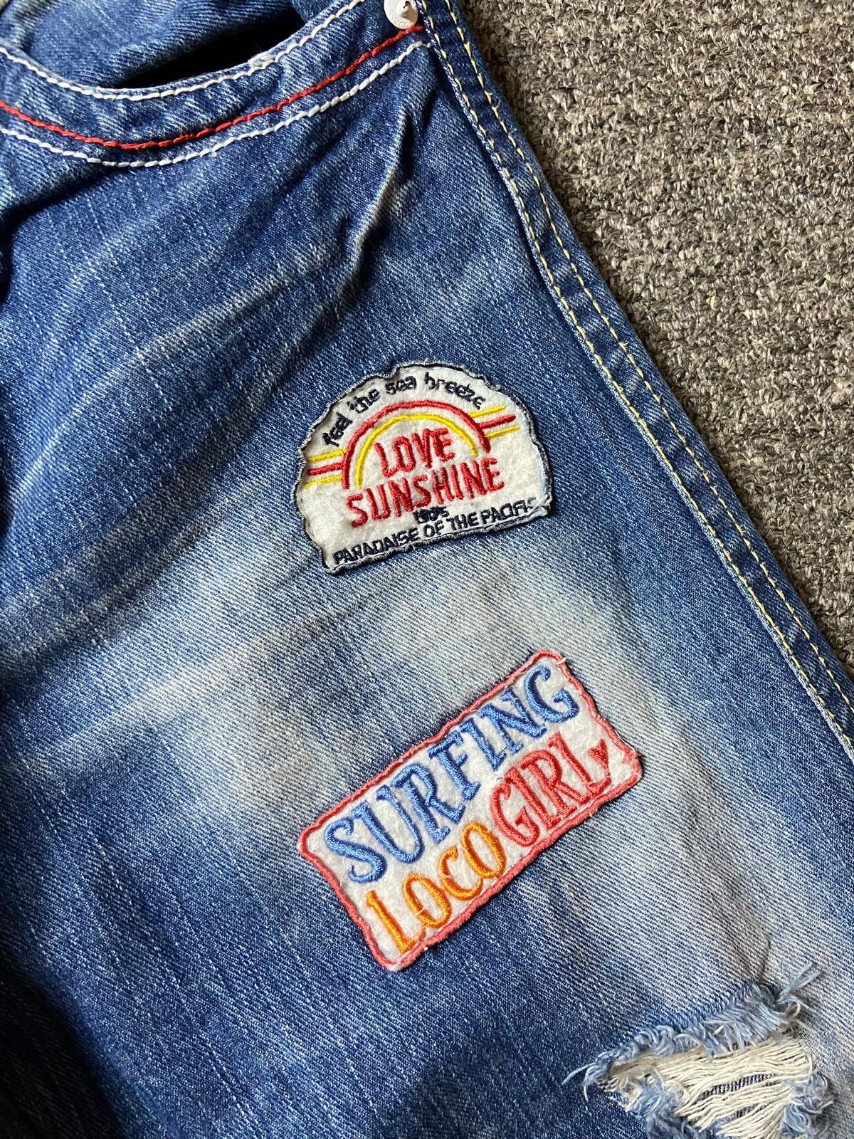 Japanese Brand Distressed Denim Jeans with Patches (122)