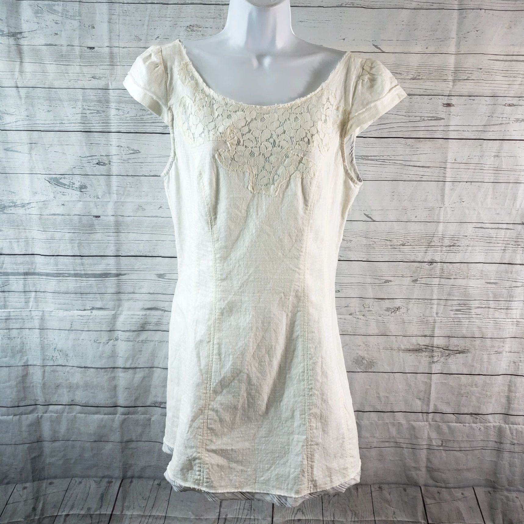 Free People Free People Womens Mini Dress Sz 10 Ivory Lace Cap Sleeve Cotton Side Zip Short Solid Size L / US 10 / IT 46 - 2 Thumbnail
