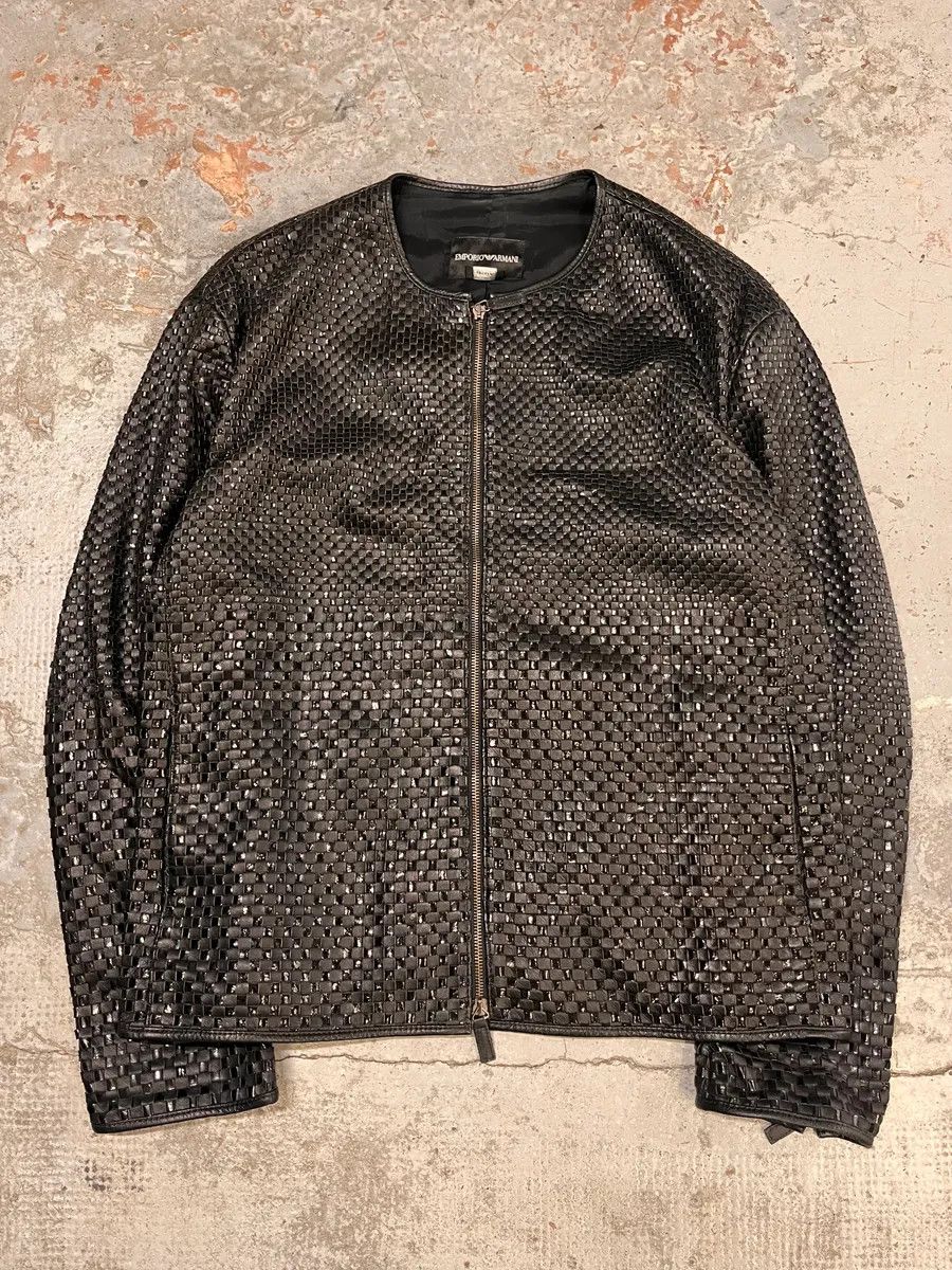 Emporio Armani SS2010 Emporio Armani Woven Gradient Black Leather Jacket Size US L / EU 52-54 / 3 - 1 Thumbnail