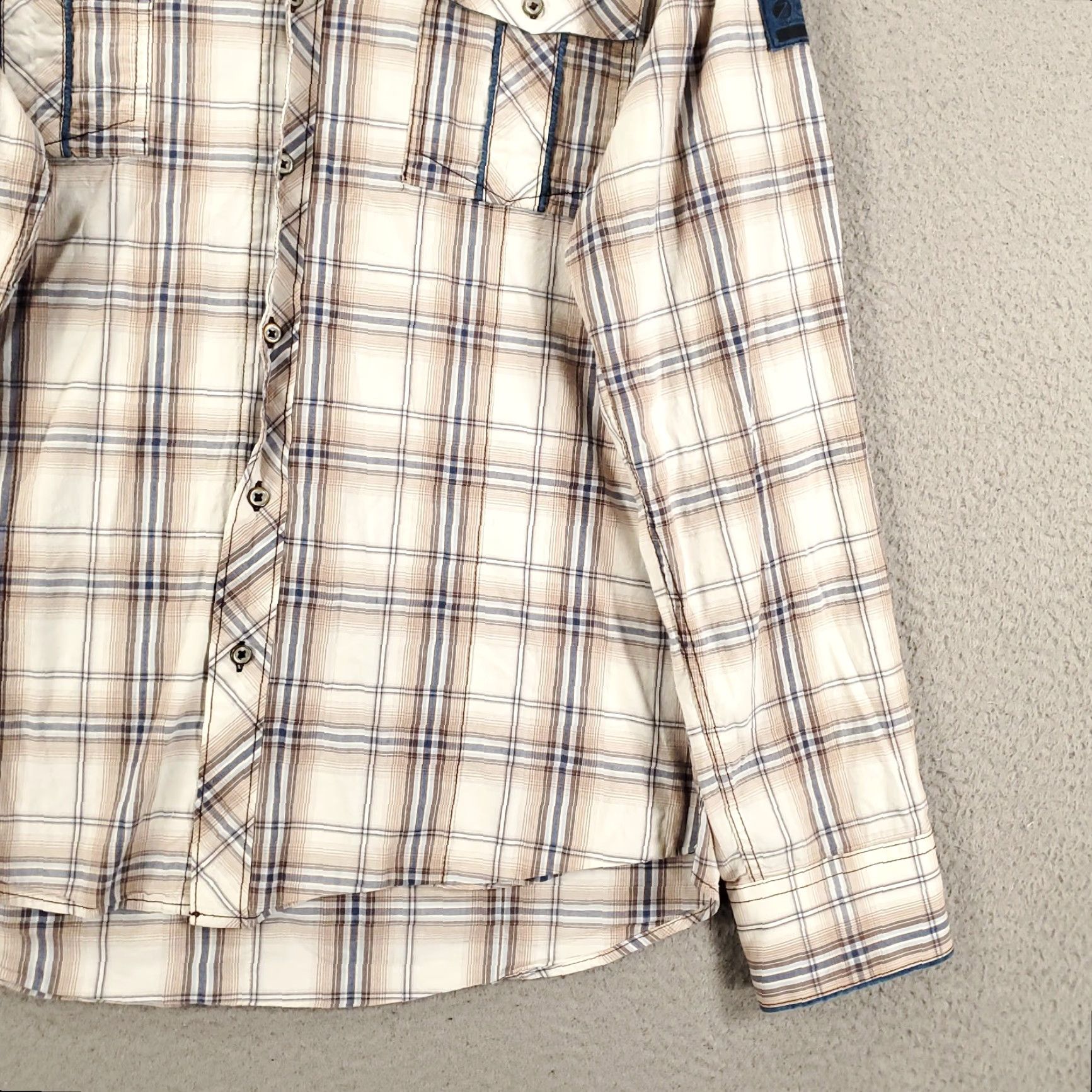 Vintage 7 Diamonds Shirt Mens XL Blue White Brown Plaid Button Up Long Sleeve Cotton Size US XL / EU 56 / 4 - 4 Thumbnail