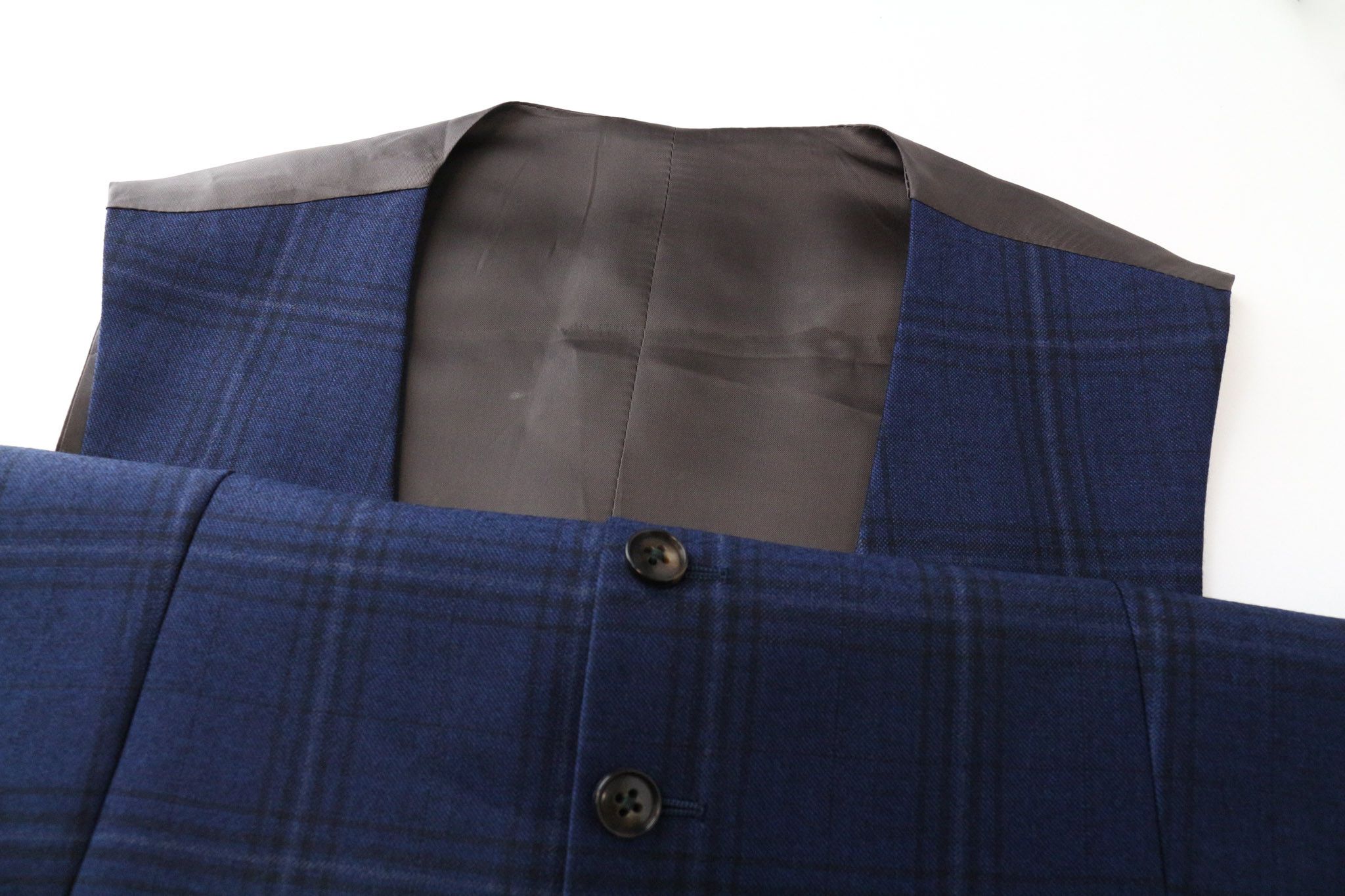 Suitsupply FERRARA UK38R Blue Wool Cashmere Checked Waistcoat 75692 Size 38R - 3 Thumbnail