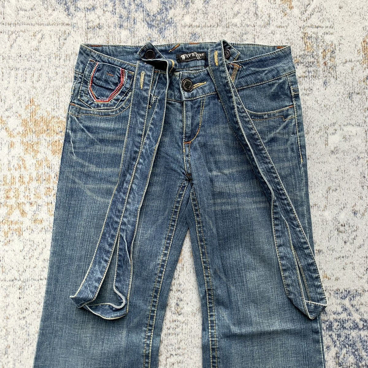 Japanese Brand Y2K Japanese Brand Wavelist Blue Wash Suspender Flared Jeans Size US 29 - 2 Thumbnail