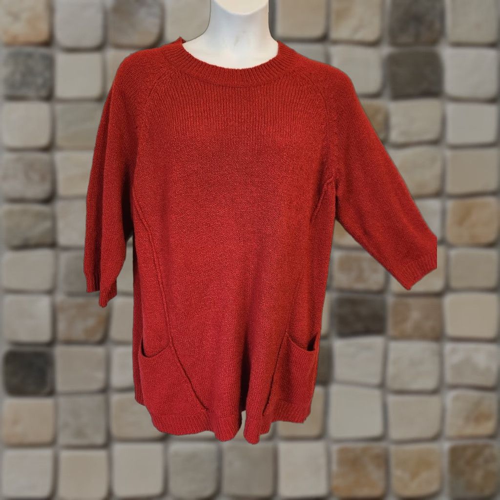 Avenue Avenue Red Ribbed Trim Cozy Crew Neck Tunic Sweater 2X 22 24 Size XXL / US 16-18 / IT 52-54 - 1 Thumbnail