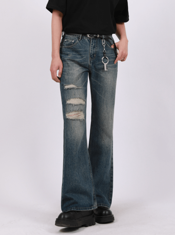 Japanese Brand × Jean Retro cleanfit blue distressed flared loose casual jeans Size US 32 / EU 48 - 2 Thumbnail