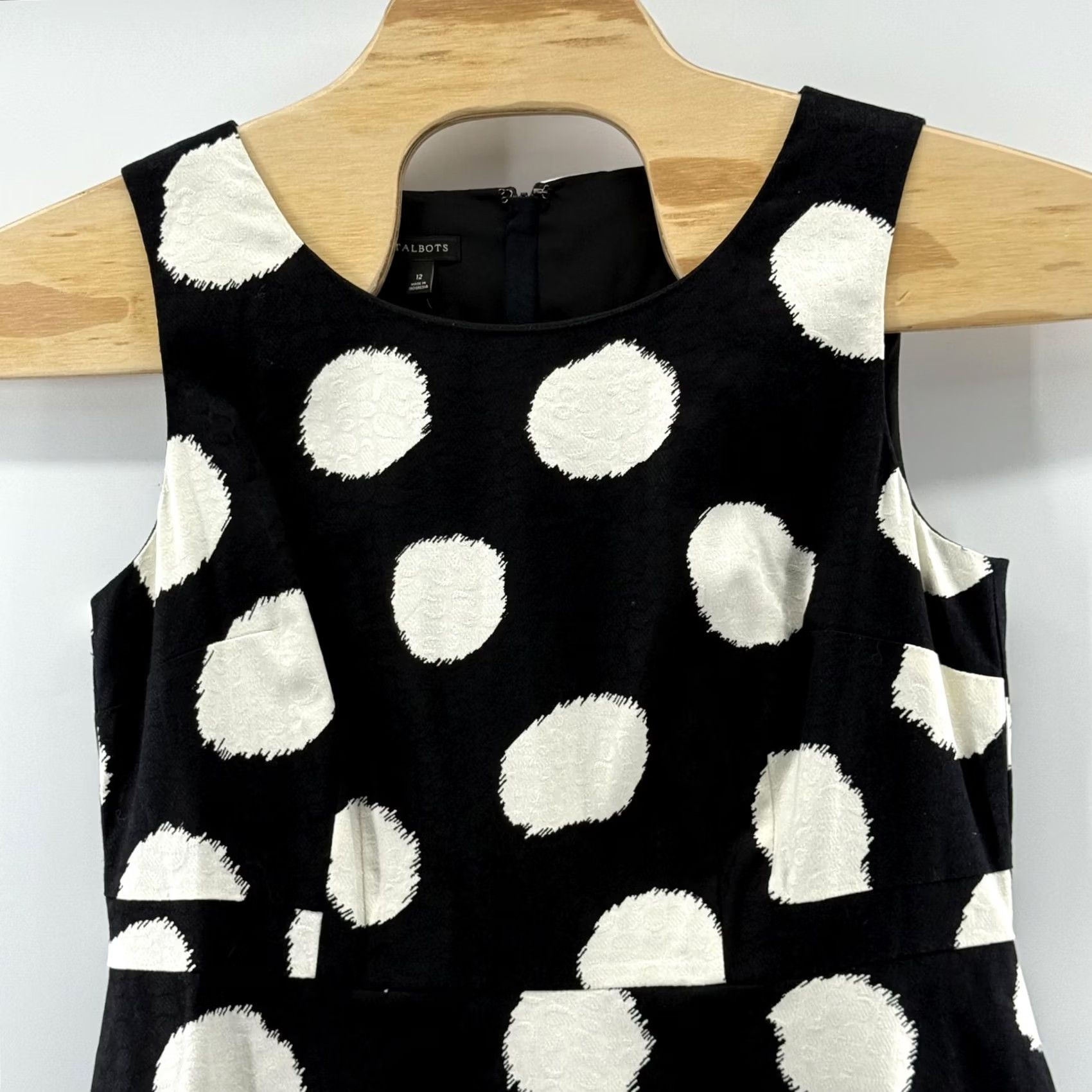 Talbots Talbots Dress Womens 12 Black White Polka Dot Sleeveless A-Line Textured Party Size XL / US 12-14 / IT 48-50 - 2 Thumbnail