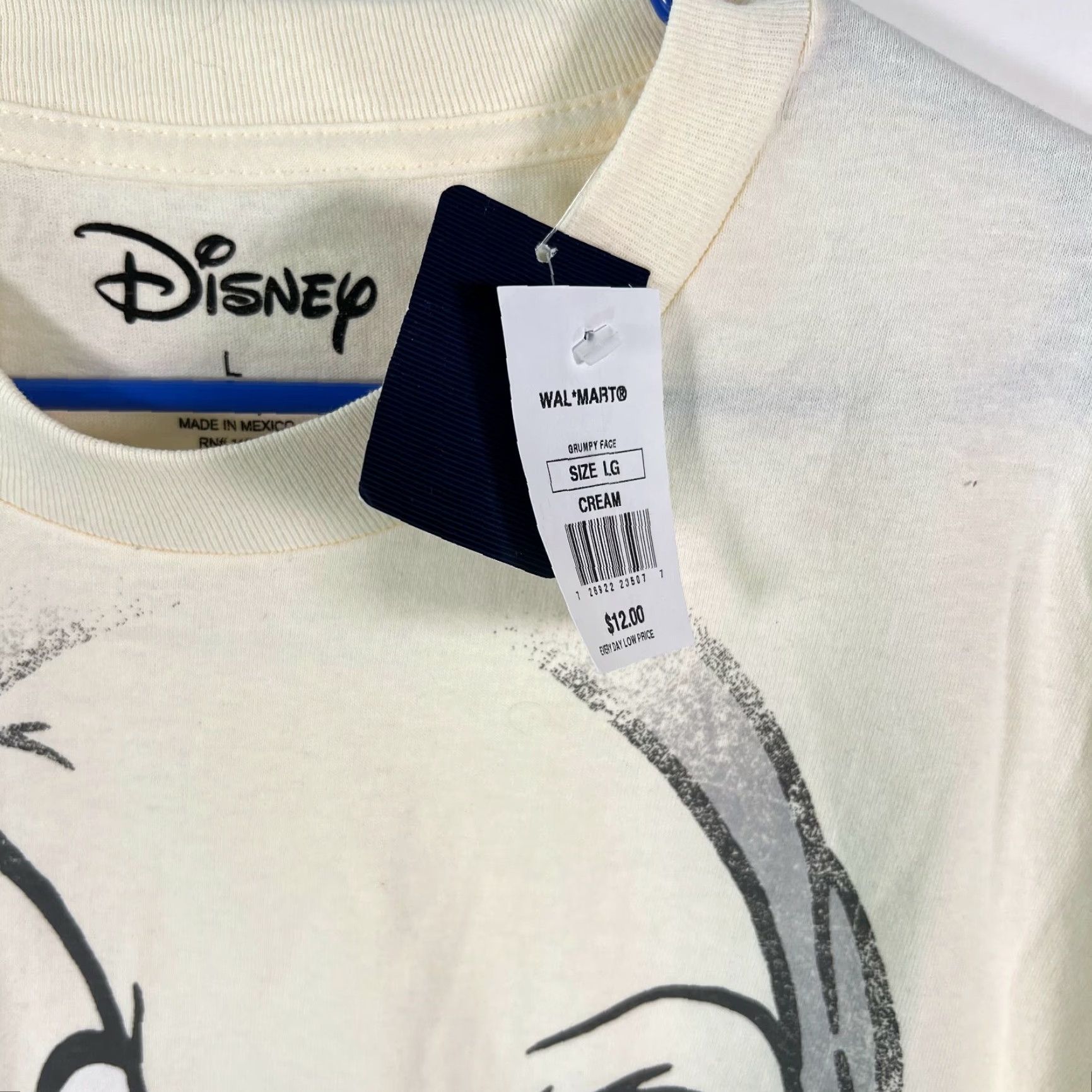 Disney Disney T-Shirt Mens Short Sleeves Crew Neck Grumpy Face Graphic Ivory Large Size US L / EU 52-54 / 3 - 6 Thumbnail