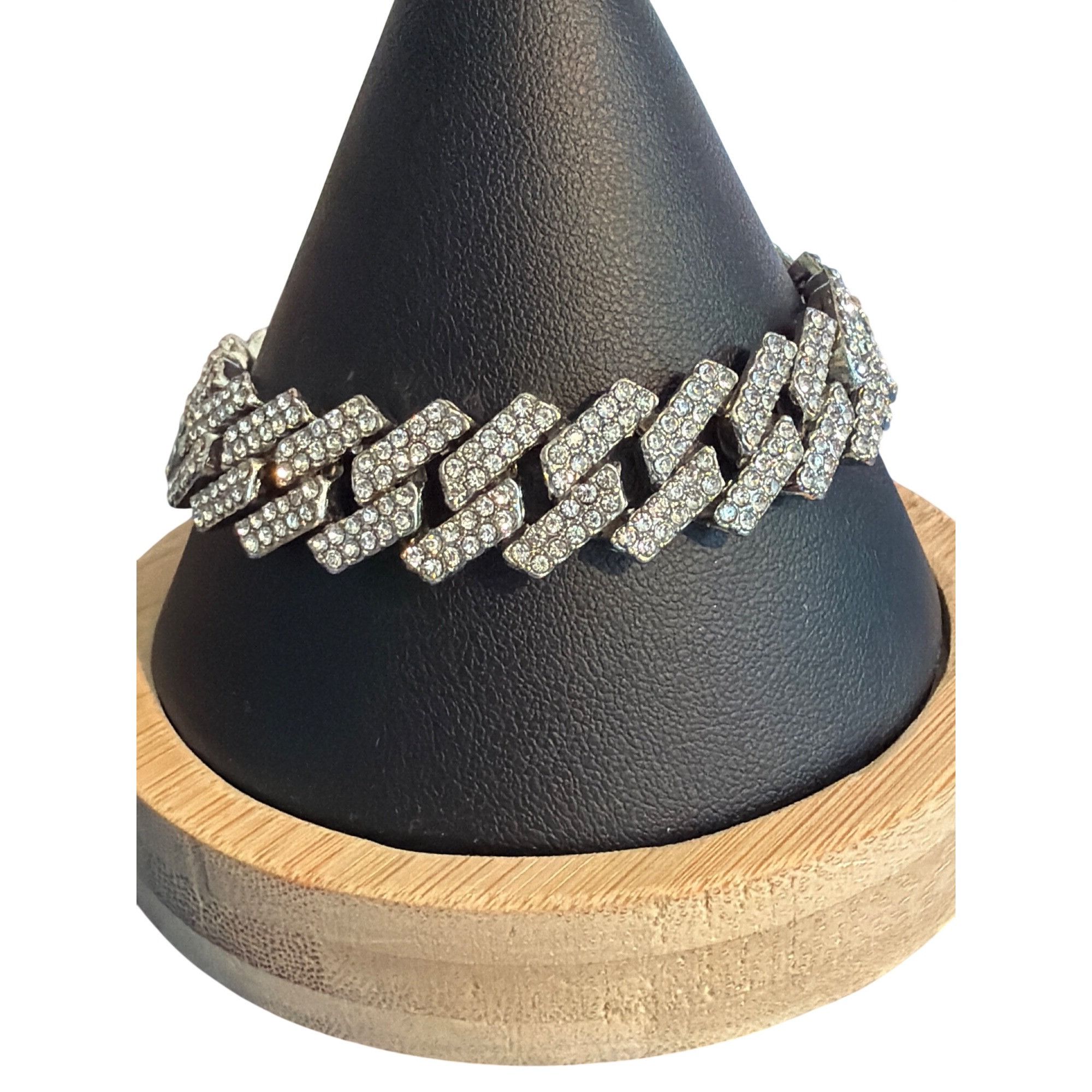 Other Pave Rhinestone Cuban Link Bracelet Silver Tone Iced Out Fol Size ONE SIZE - 1 Thumbnail