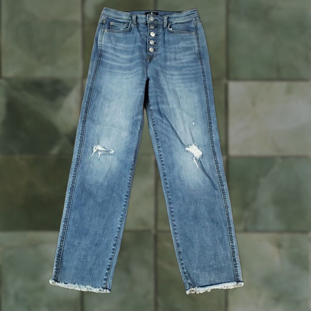 7 For All Mankind 7 For All Mankind Womens High Waist Cropped Straight Blue Jeans 26x26 Button Fly Size 26" / US 2 / IT 38 - 1 Thumbnail