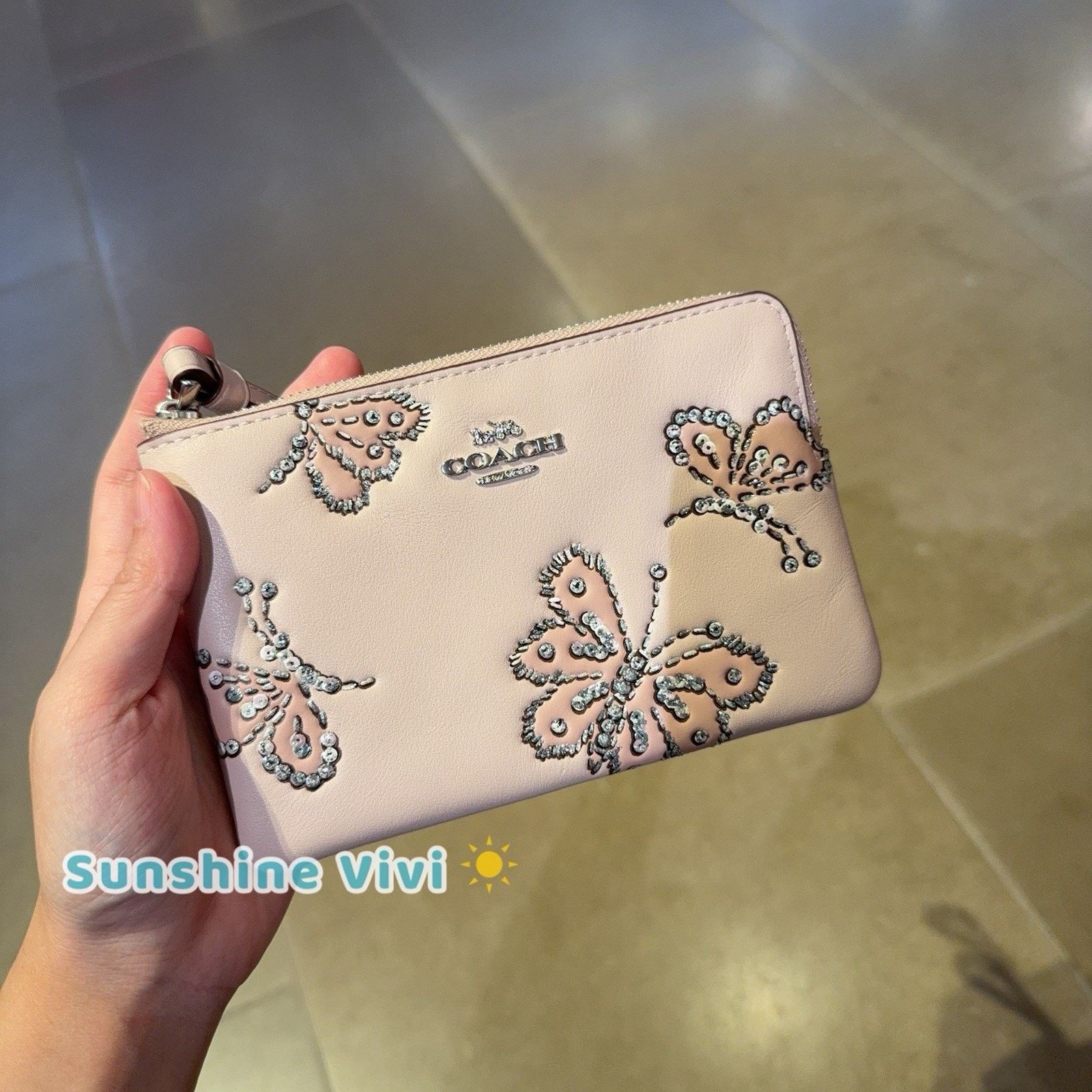 NWT Coach Corner Wristlet Sparkly Butterfly CCJ72 SEASHELL