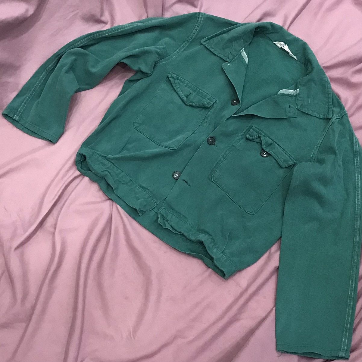 Self Edge SELVEDGE CROPPED CHORE JACKET, two huge pockets faded green Size US S / EU 44-46 / 1 - 3 Thumbnail