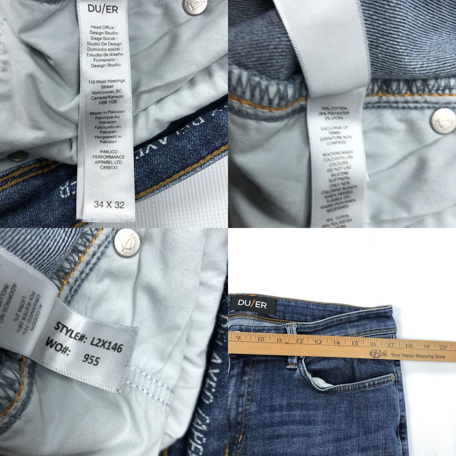 Denime DU/ER L2X Jeans Men 34x32 Blue Denim Stretch Relaxed Taper 5-Pocket Casual Modern W Mens Size US 34 / EU 50 - 8 Thumbnail