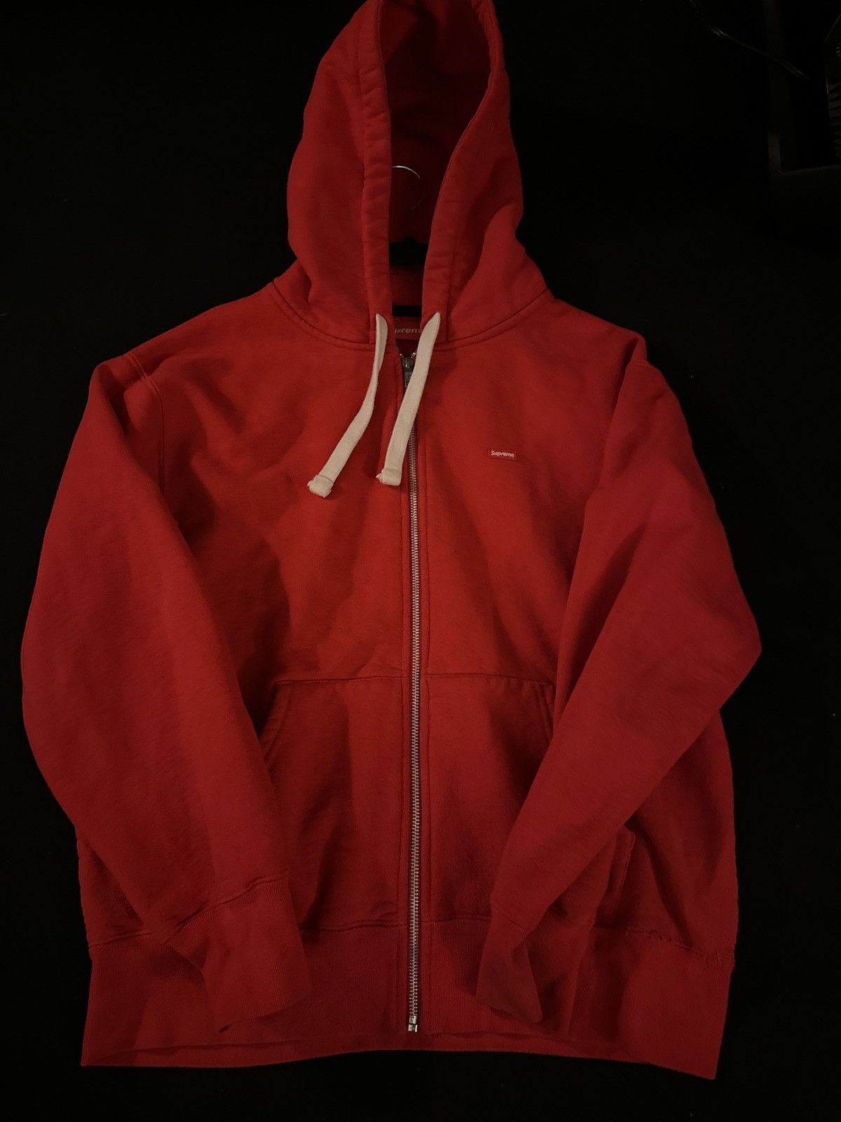 image of Supreme Small Box Drawcord Zip Up Hooded Sweatshirt in Red, Men's