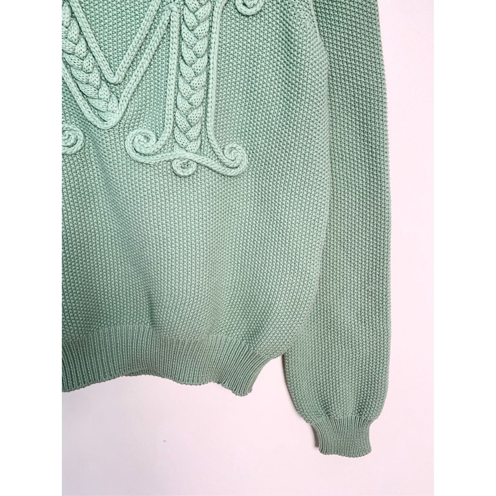 Max Mara 005368 Max Mara Mint Green Textured Knit Sweater With Embroi Size S / US 4 / IT 40 - 4 Thumbnail