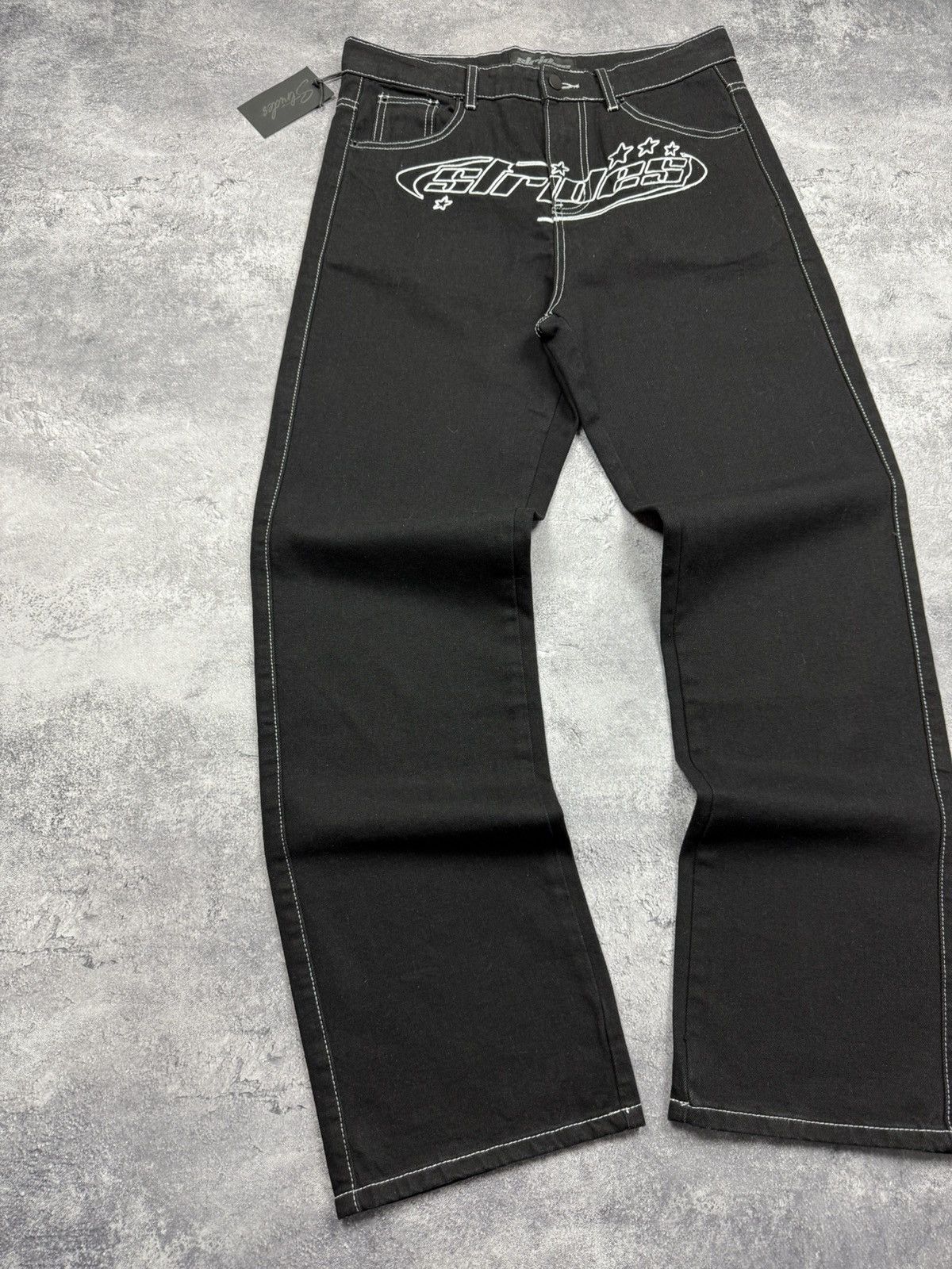 Japanese Brand Strides Baggy Jeans Denim Pants Black Y2K Skater Streetwear Size US 32 / EU 48 - 7 Thumbnail