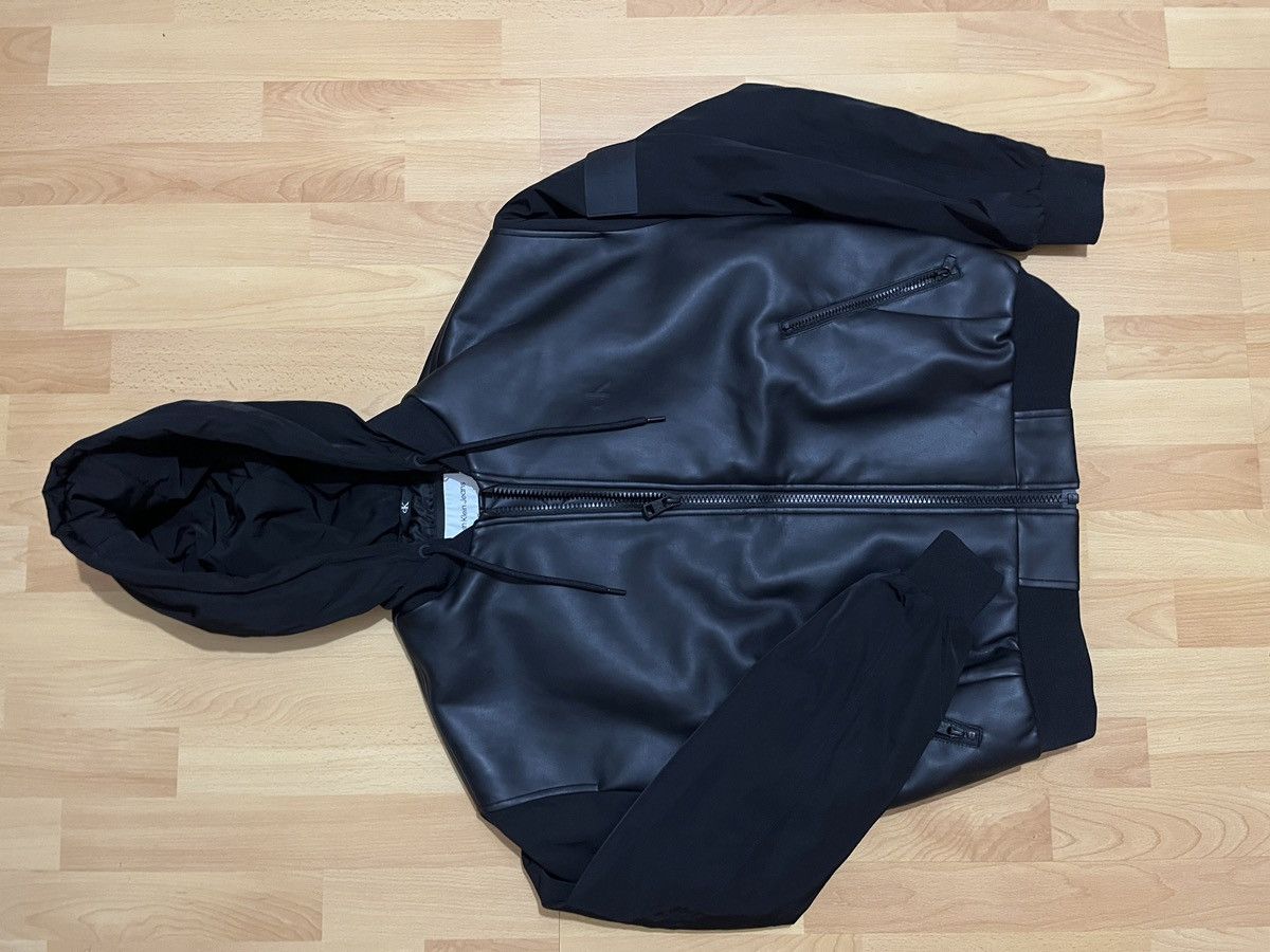 image of Calvin Klein Leather Bomber Jacket in Black, Men's (Size Medium)