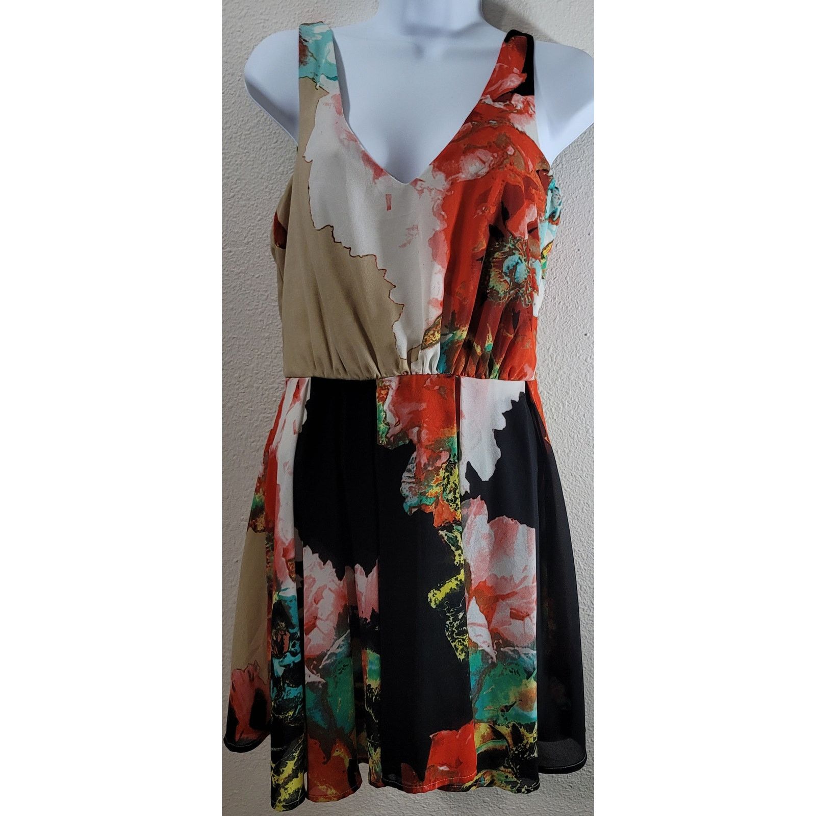 GB GB Orange Brown Sleeveless A-Line Mini Dress M Lined Flowy Size M / US 6-8 / IT 42-44 - 1 Thumbnail
