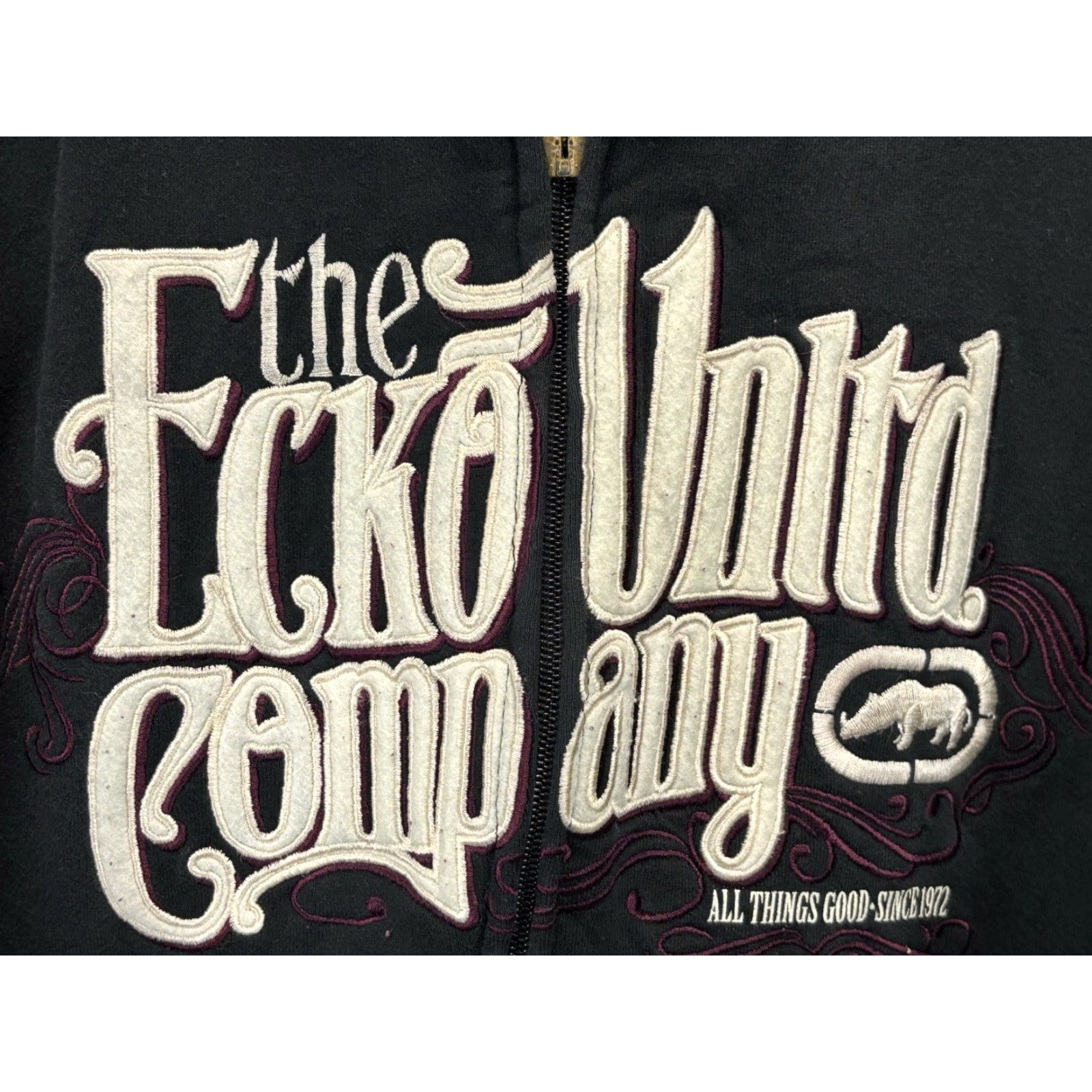 Vintage VINTAGE Ecko Unlimited Hoodie (Hooded) XL Black Grunge Full Zip Pockets Velour-Lined Men's Size US XL / EU 56 / 4 - 3 Thumbnail