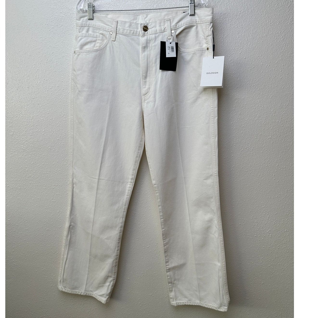 GOLDSIGN NWT Goldsign The A Jean Pressed Pearl Ivory Jeans 32 Size 32" / US 10 / IT 46 - 3 Thumbnail
