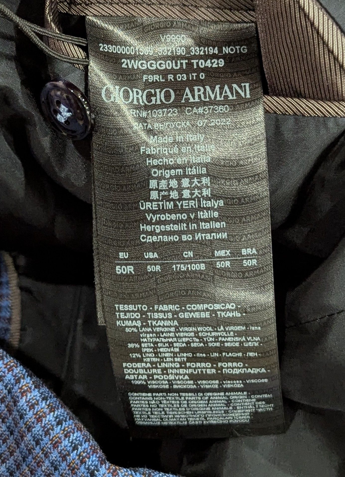 Giorgio Armani GIORGIO ARMANI Wool/Silk/Linen Check Blazer Blue 50 US 40R Size 40R - 7 Thumbnail