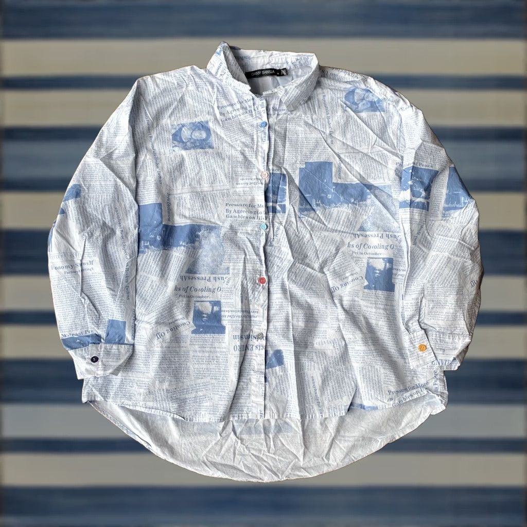 Vintage Gabby Isabella Newspaper Print Button Up Dress Shirt Womens Medium Shirt Regular White 80s 90s Vintage No Size M / US 6-8 / IT 42-44 - 1 Thumbnail
