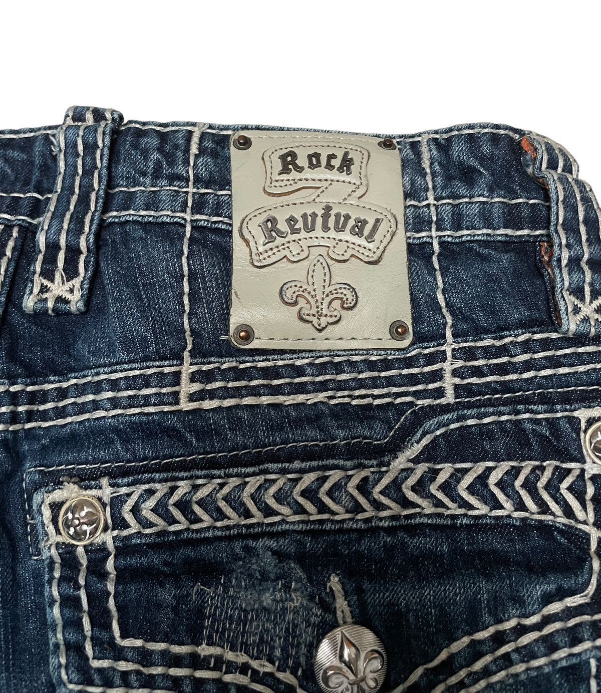 If Six Was Nine Rare Design Vintage Brand Rock Revival Ripped Jeans 2000s Size US 31 - 13 Thumbnail