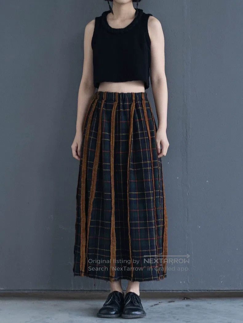 Comme des Garcons Comme Des Garcons Brown green check spliced half skirt Size 23" - 1 Thumbnail