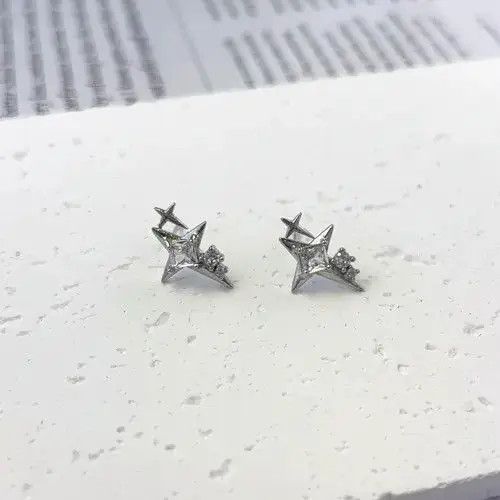 Sterling Silver 925 Silver Plated CZ Star Stud Earrings for Men Women Size ONE SIZE - 2 Thumbnail