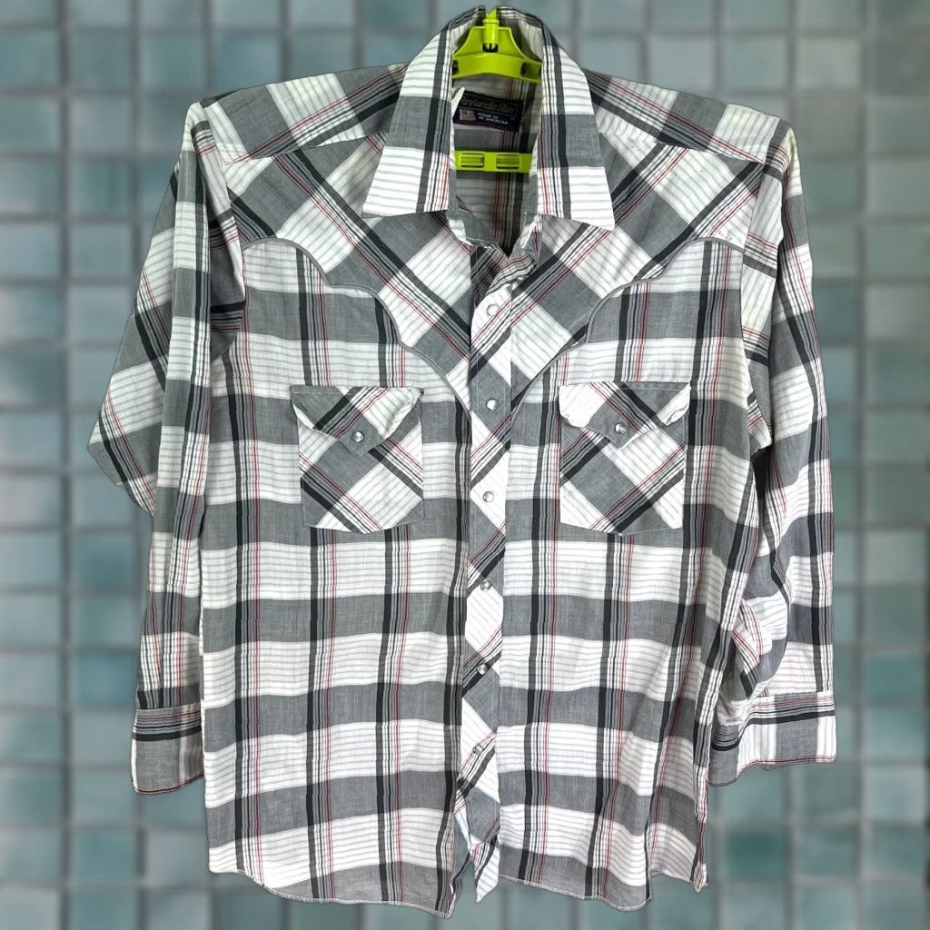 Vintage VINTAGE Panhandle Slim Pearl Snap Plaid Button Up Shirt Mens L Gray US Made Size US L / EU 52-54 / 3 - 1 Thumbnail