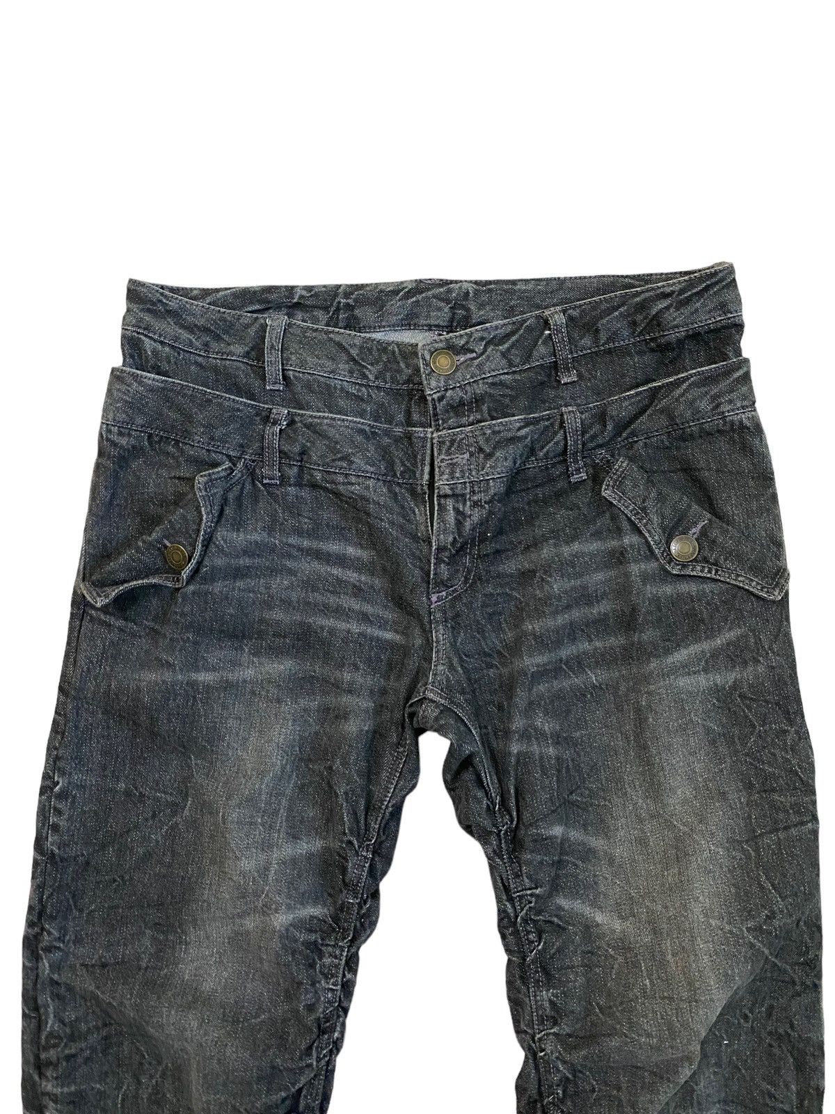 Japanese Brand Japan Denim Black Acid Wash Double Waist Stacked Denim Jeans Size US 35 - 3 Thumbnail