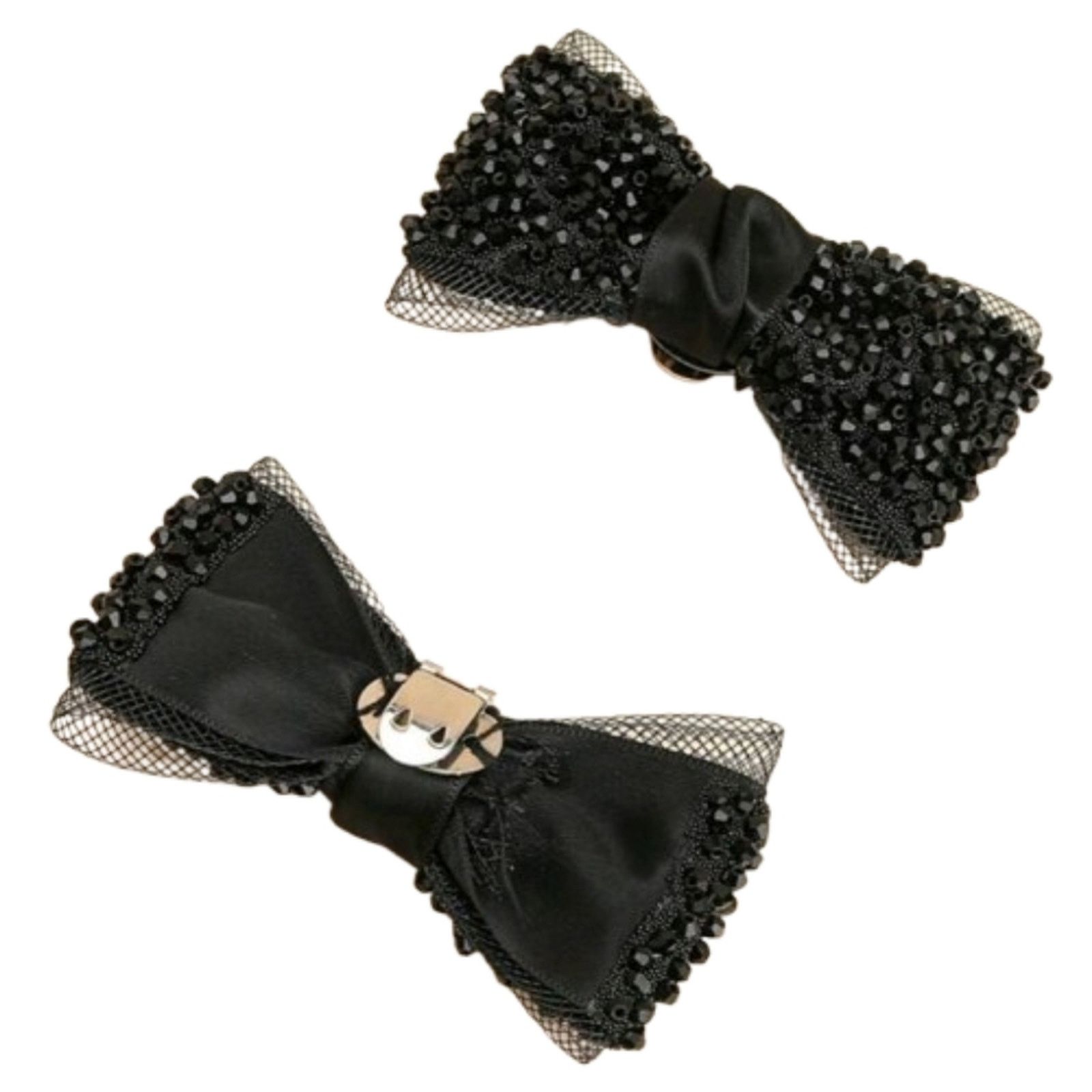 Other MIDNITE BLACK ● JET BEADS ● TULLE BOW ● SHOE CLIPS ● NWOT Size US 4 / IT 34 - 7 Thumbnail